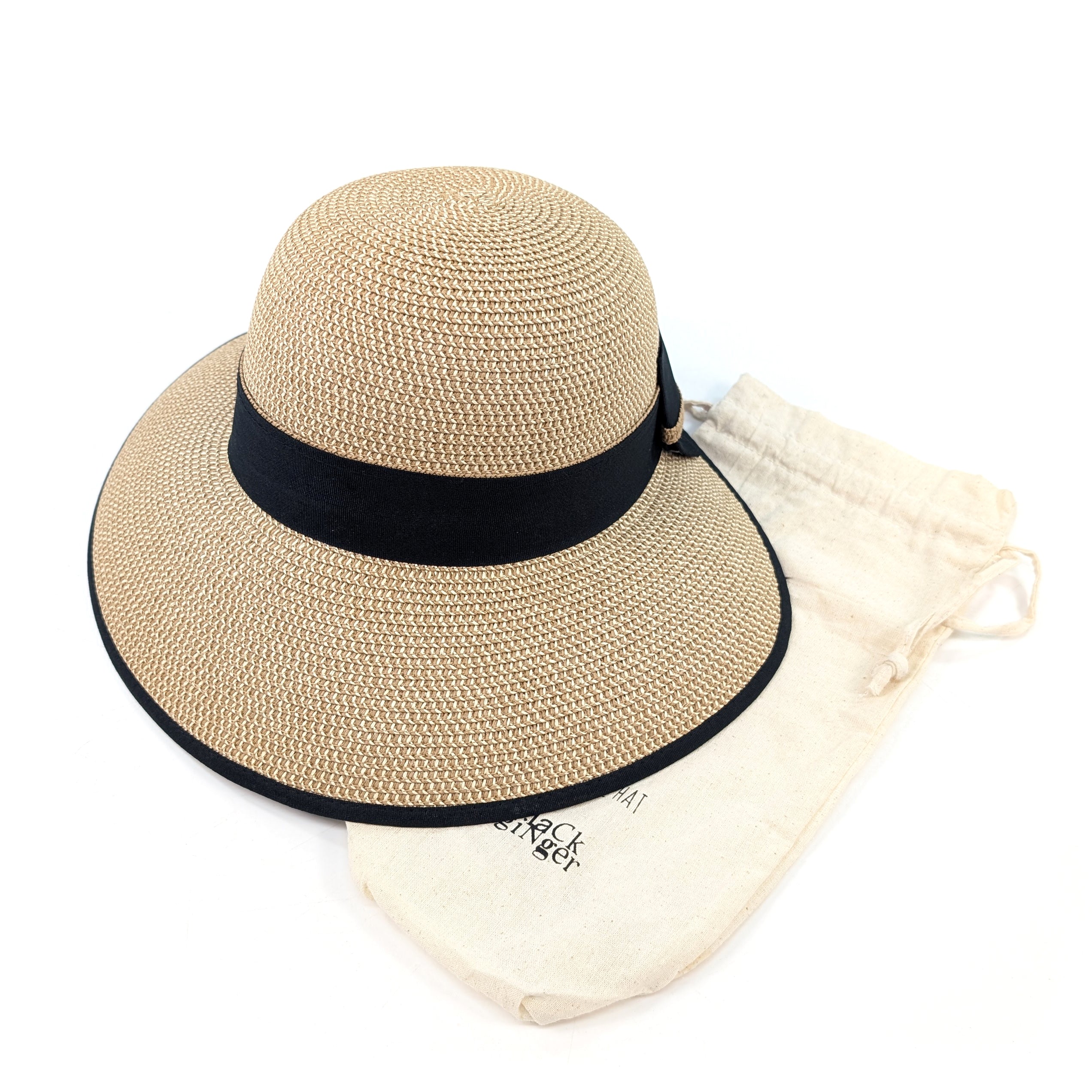 Open Back Bow Foldable Hat (57cm) - Dark Natural