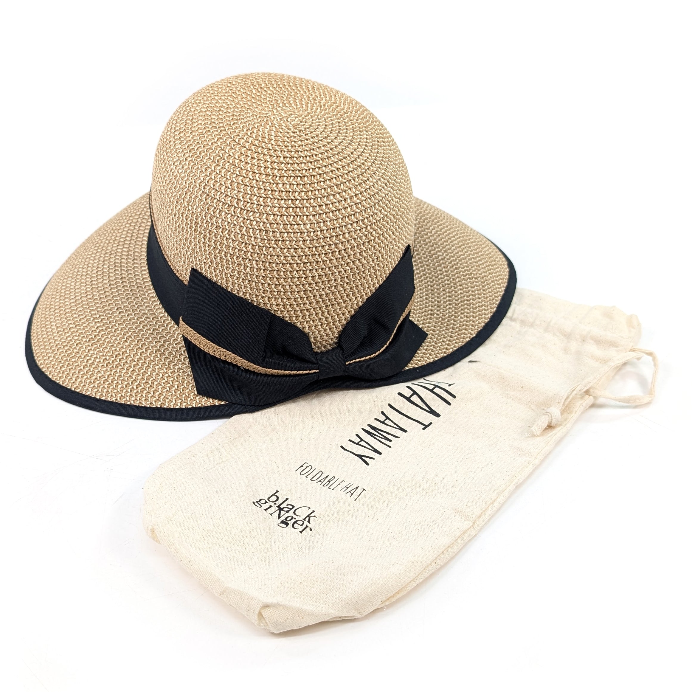 Open Back Bow Foldable Hat (57cm) - Dark Natural