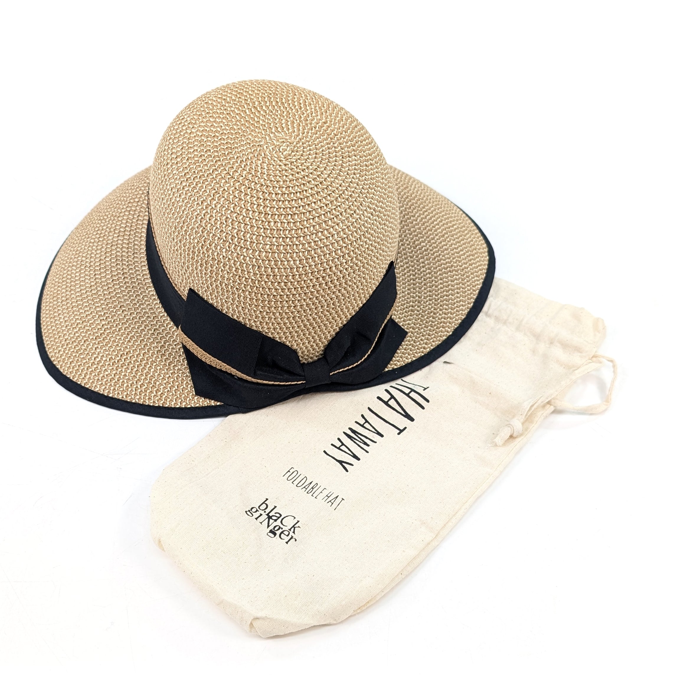 Open Back Bow Foldable Hat (57cm) - Dark Natural