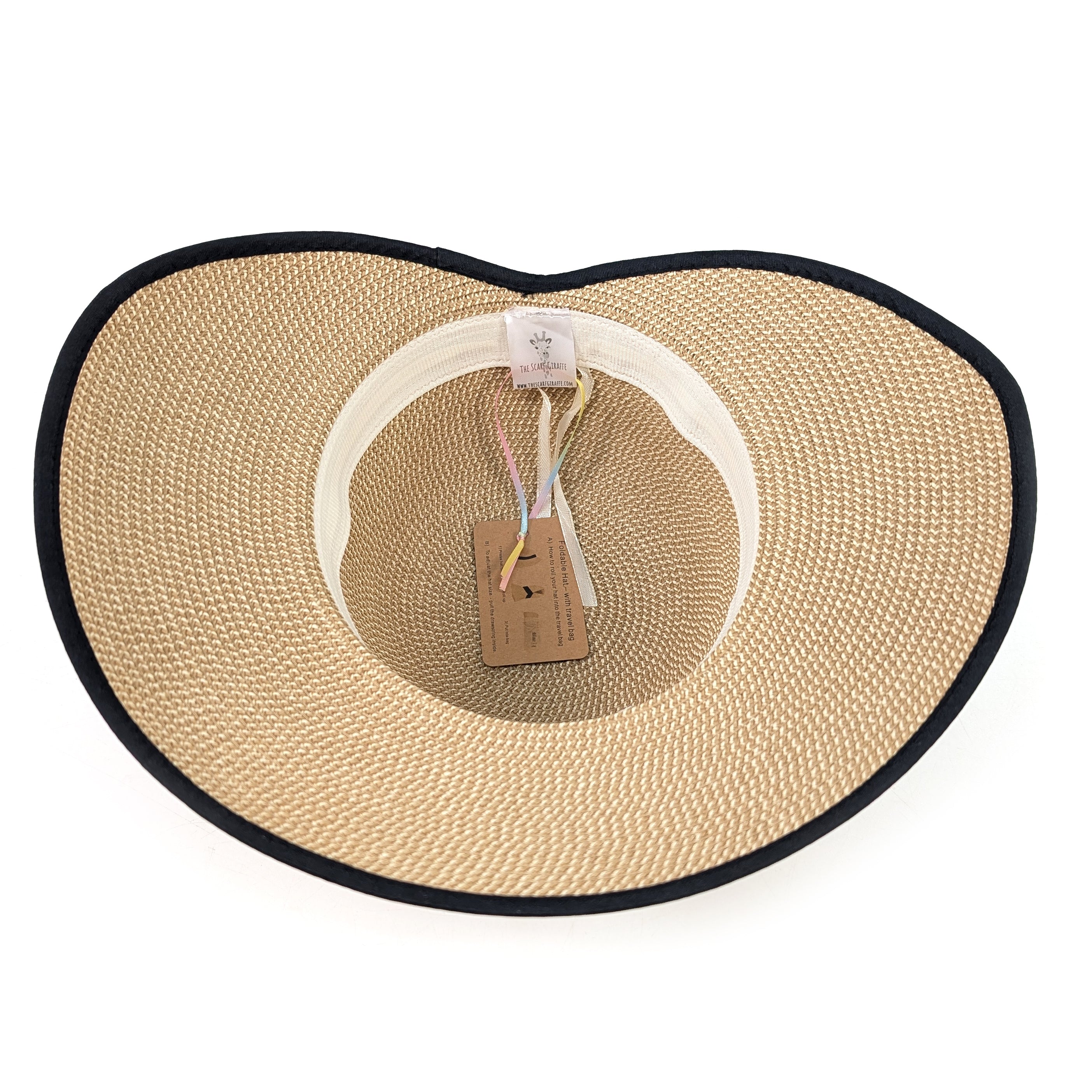 Open Back Bow Foldable Hat (57cm) - Dark Natural