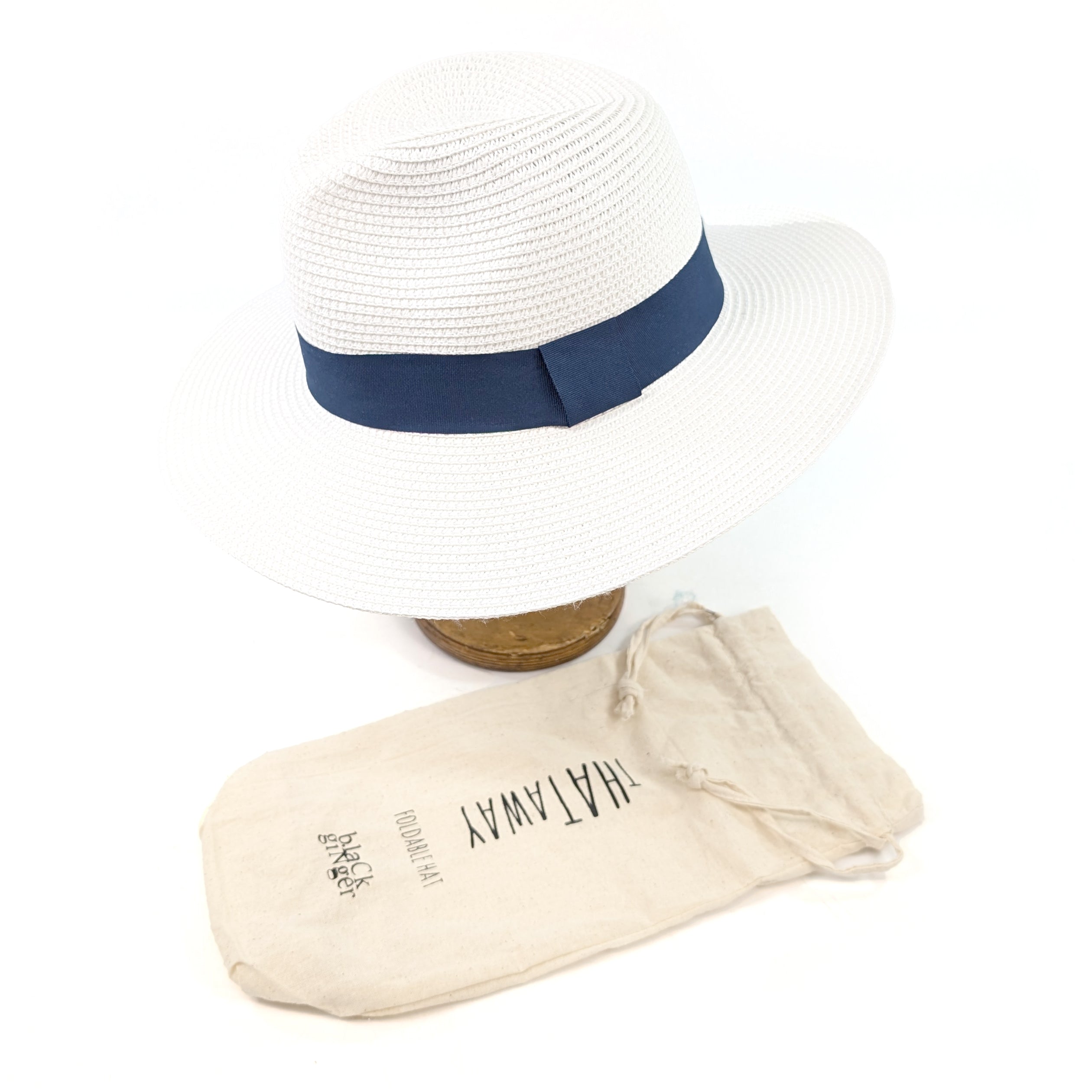 White Panama Foldable Hat (Navy Band) (57cm)