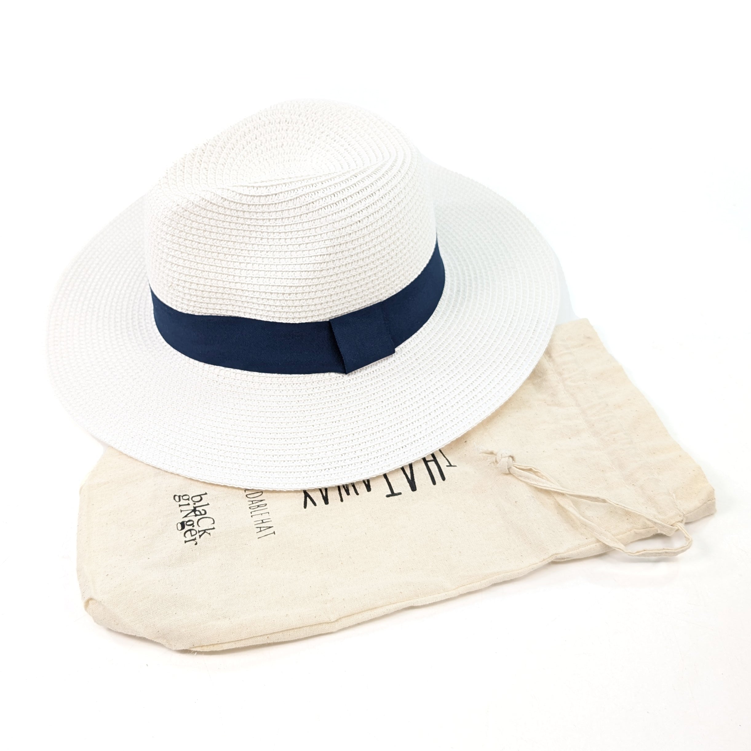 White Panama Foldable Hat (Navy Band) (57cm)