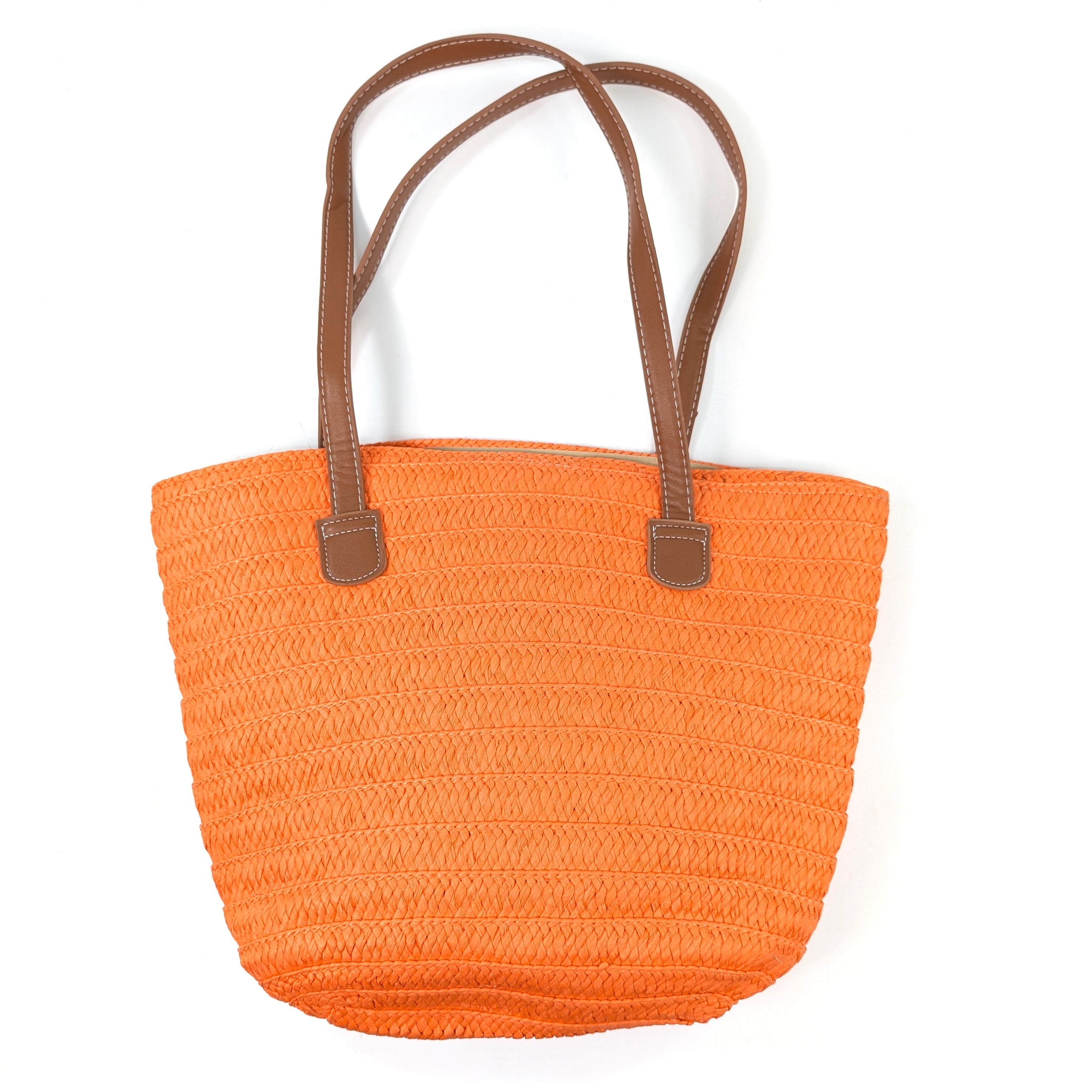 Straw Style Shoulder Bag - Bright Orange