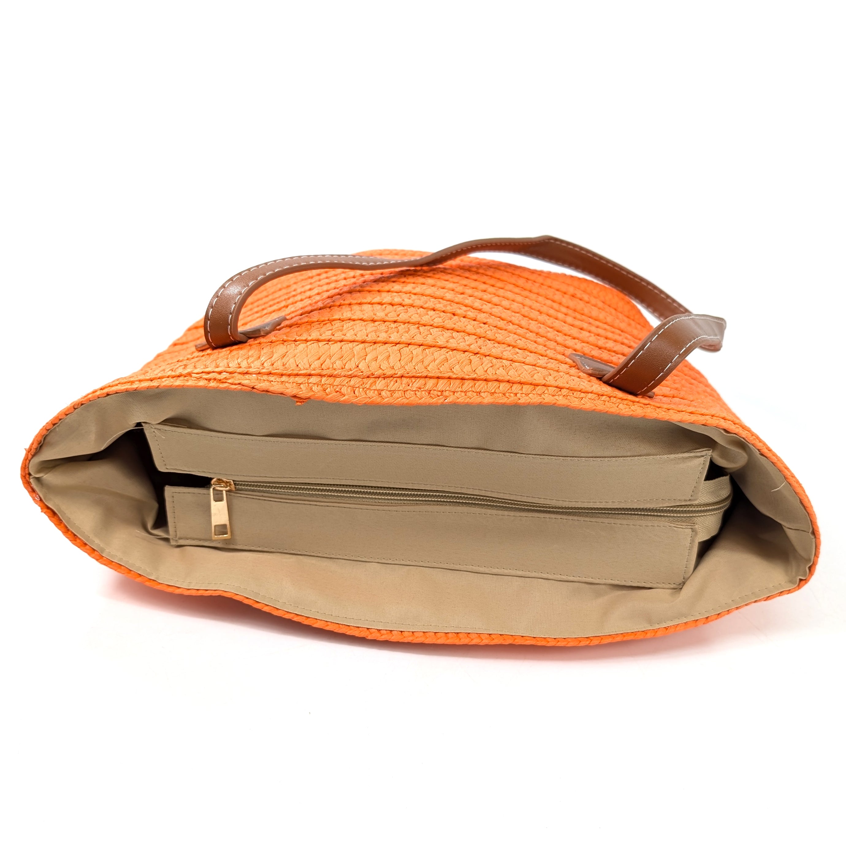 Straw Style Shoulder Bag - Bright Orange