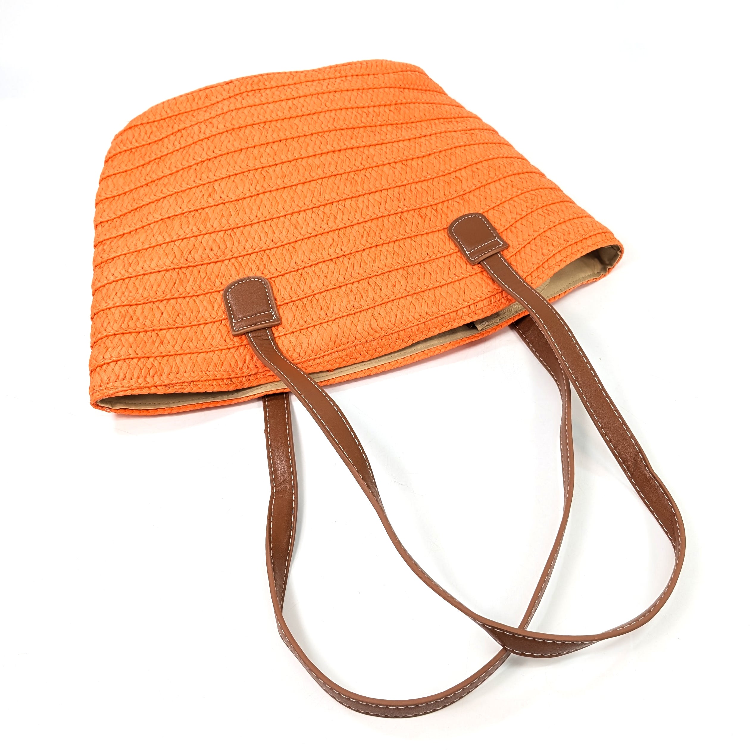 Straw Style Shoulder Bag - Bright Orange