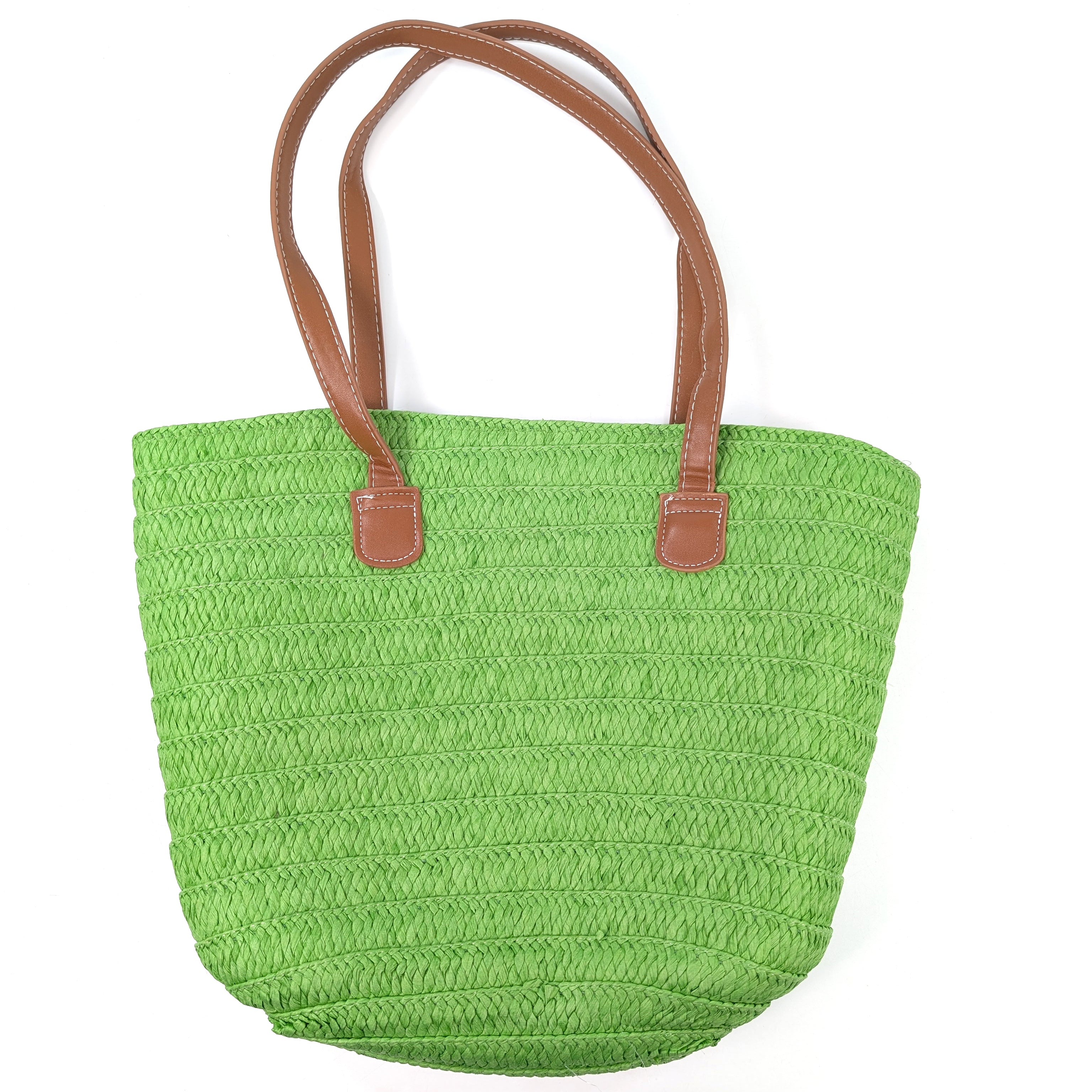 Straw Style Shoulder Bag - Bright Green