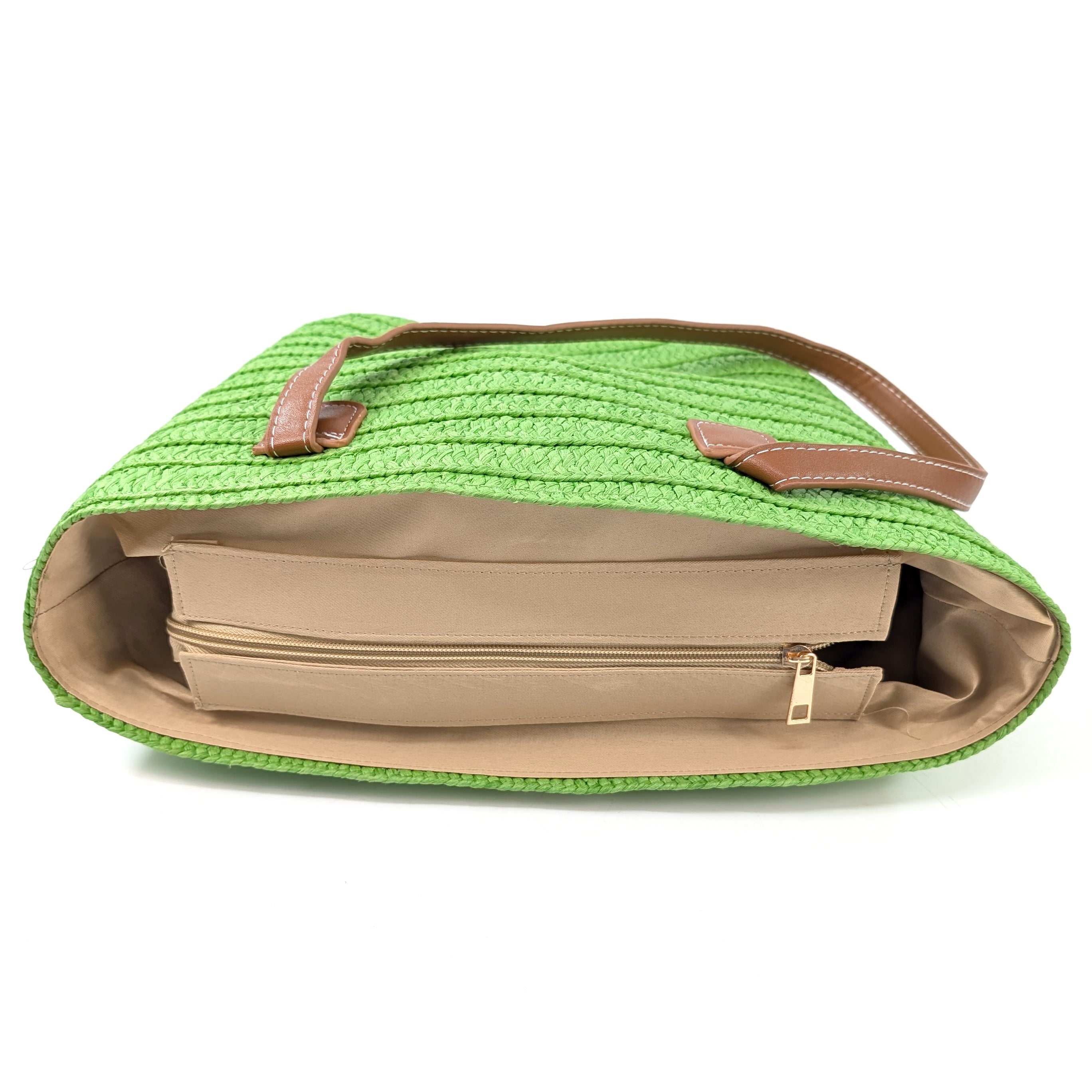 Straw Style Shoulder Bag - Bright Green