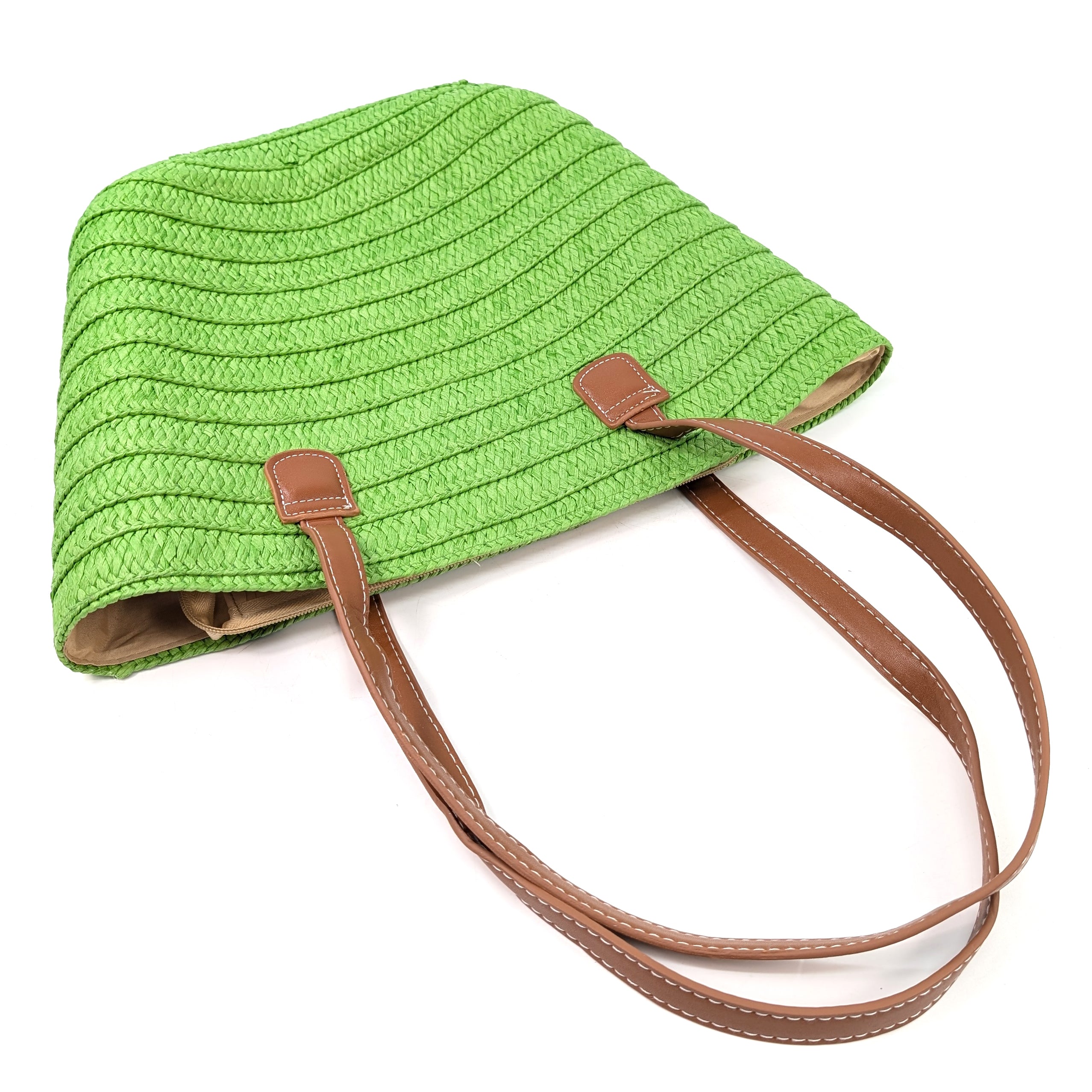 Straw Style Shoulder Bag - Bright Green