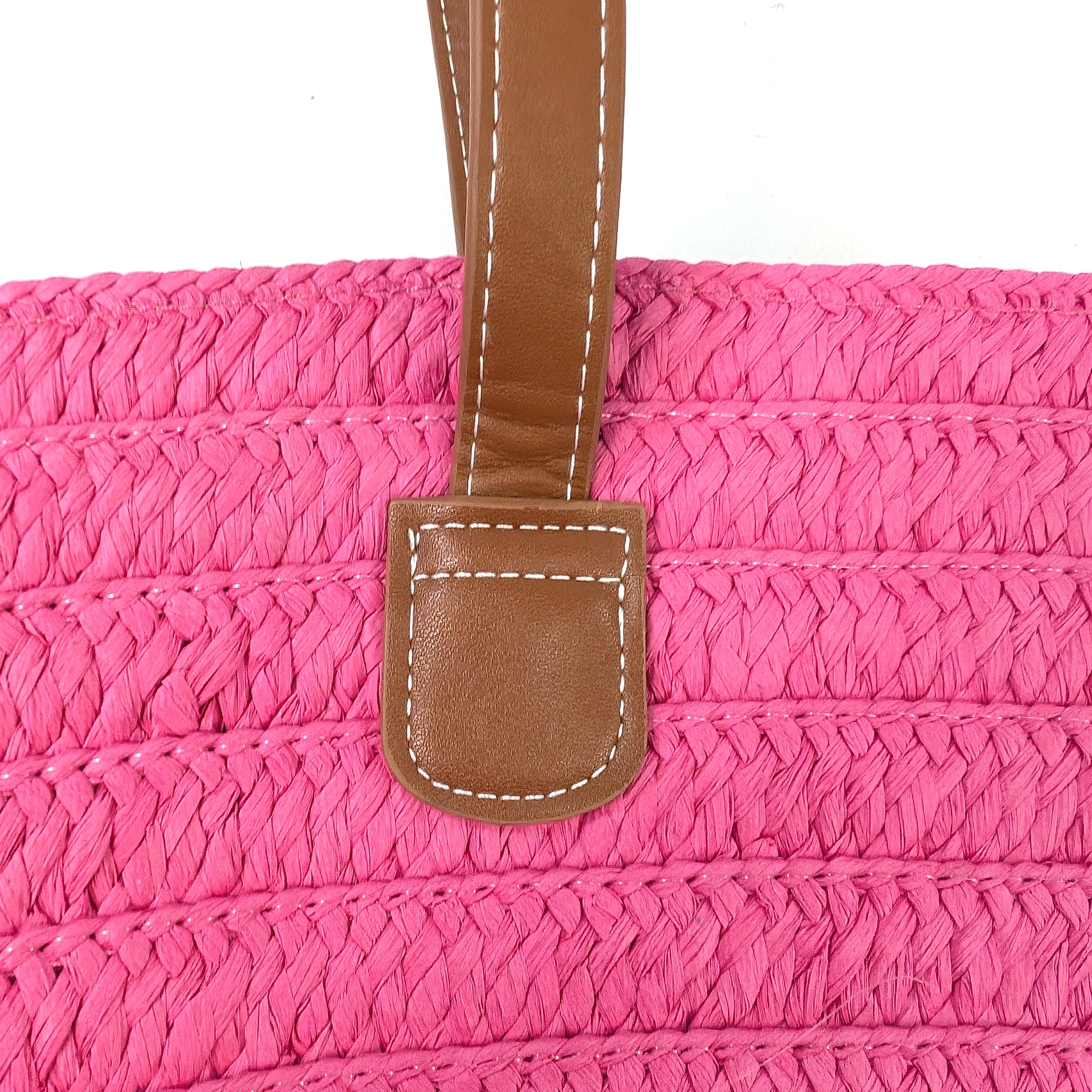 Straw Style Shoulder Bag - Shocking Pink