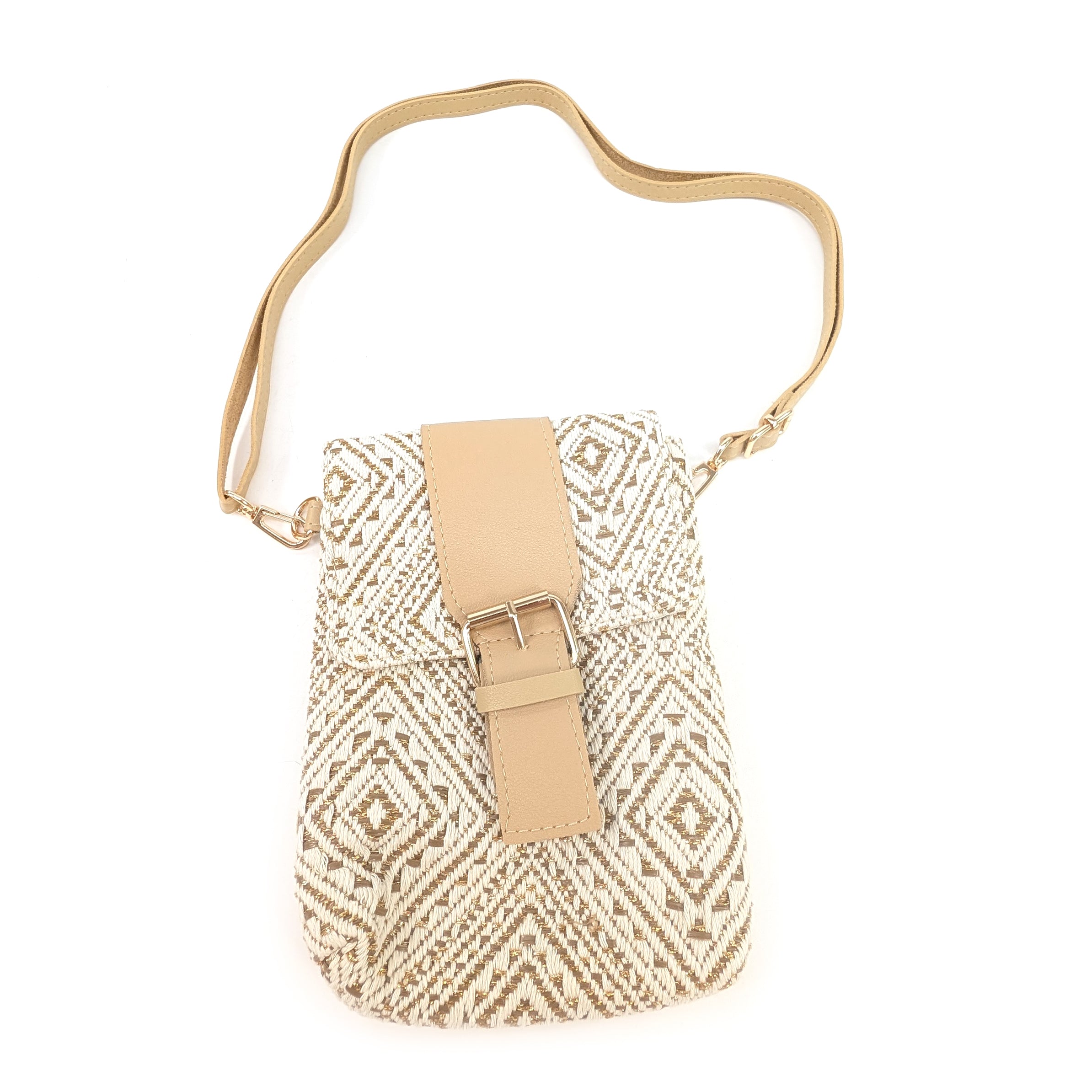 Aztec Buckle Crossbody Bag - Oatmeal