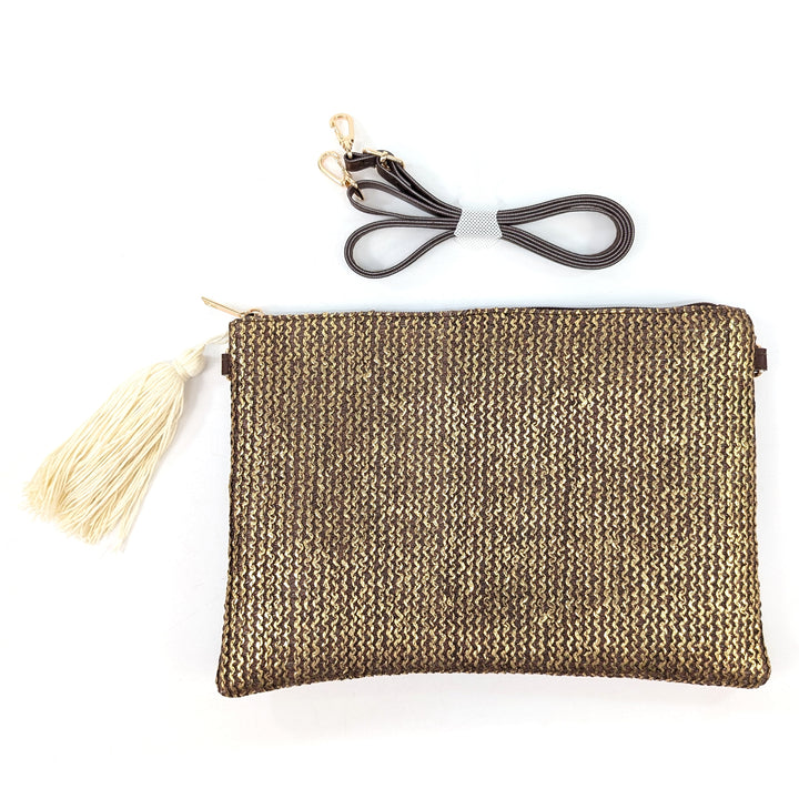 Glitzy Clutch Bag with Tassel (and removeable long handle) - Chocolate