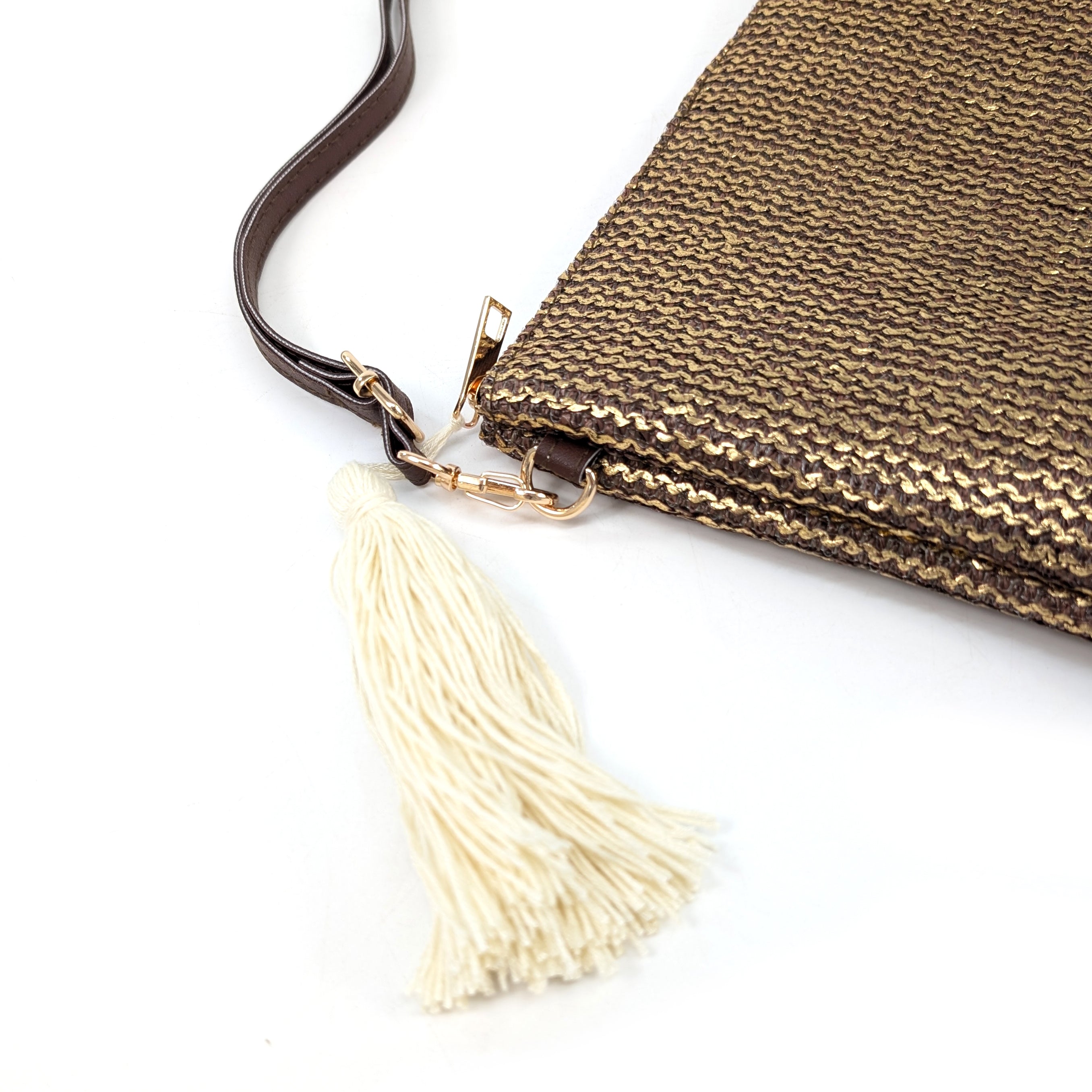 Glitzy Clutch Bag with Tassel (and removeable long handle) - Chocolate