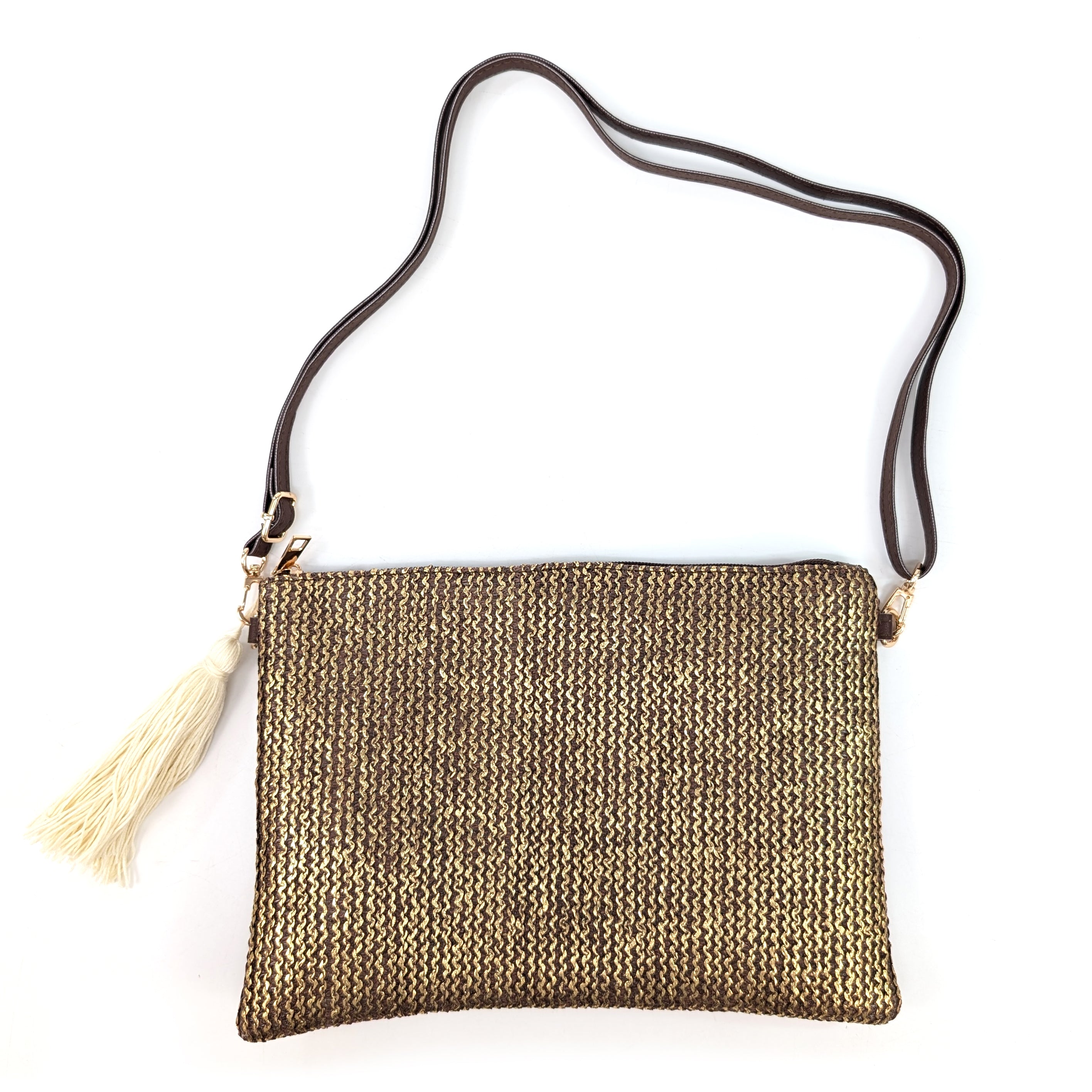 Glitzy Clutch Bag with Tassel (and removeable long handle) - Chocolate