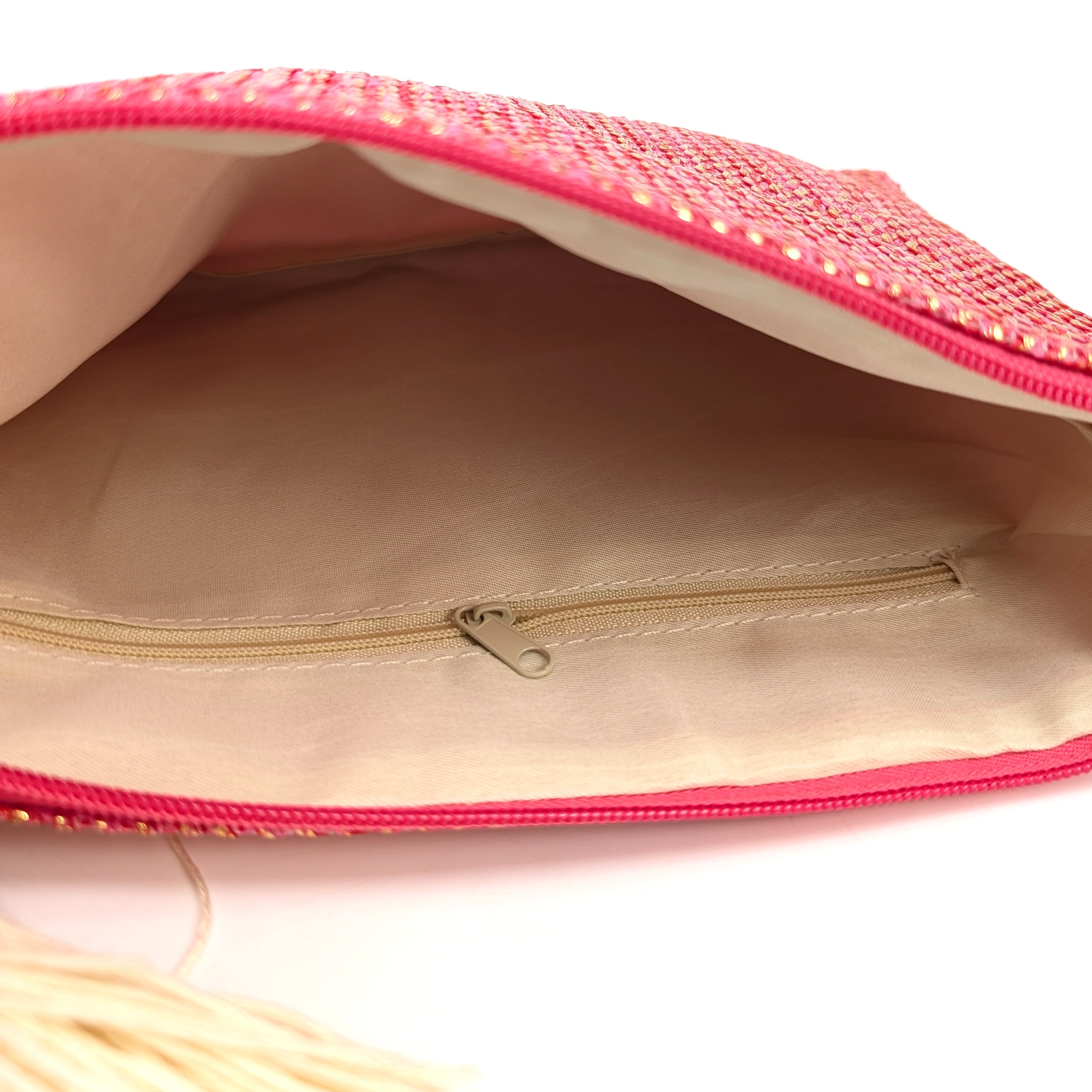 Glitzy Clutch Bag with Tassel (and removeable long handle) - Raspberry Pink