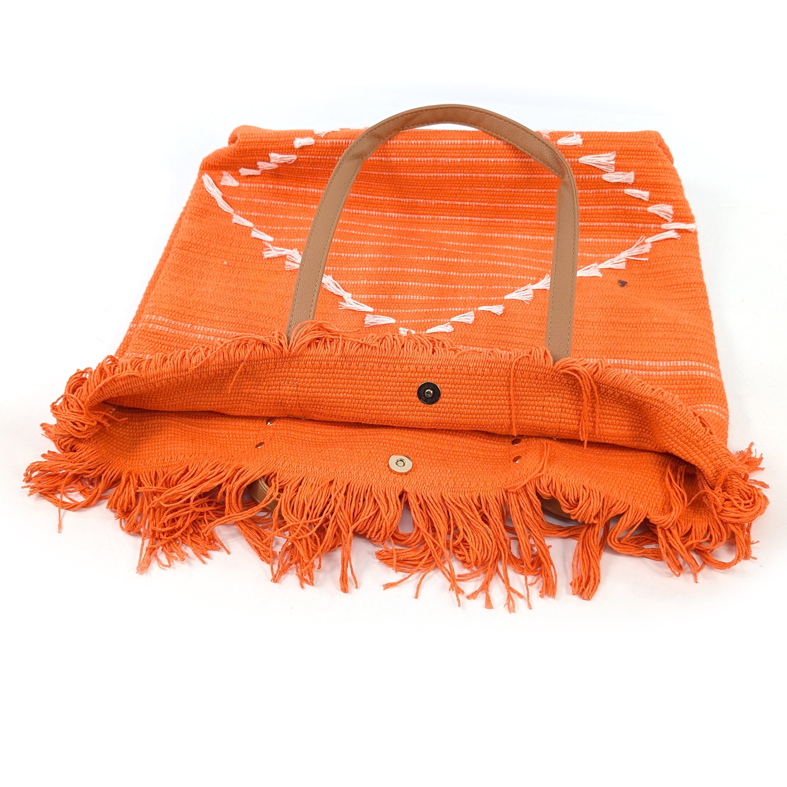 Large Tasseled Tote Bag - Orange