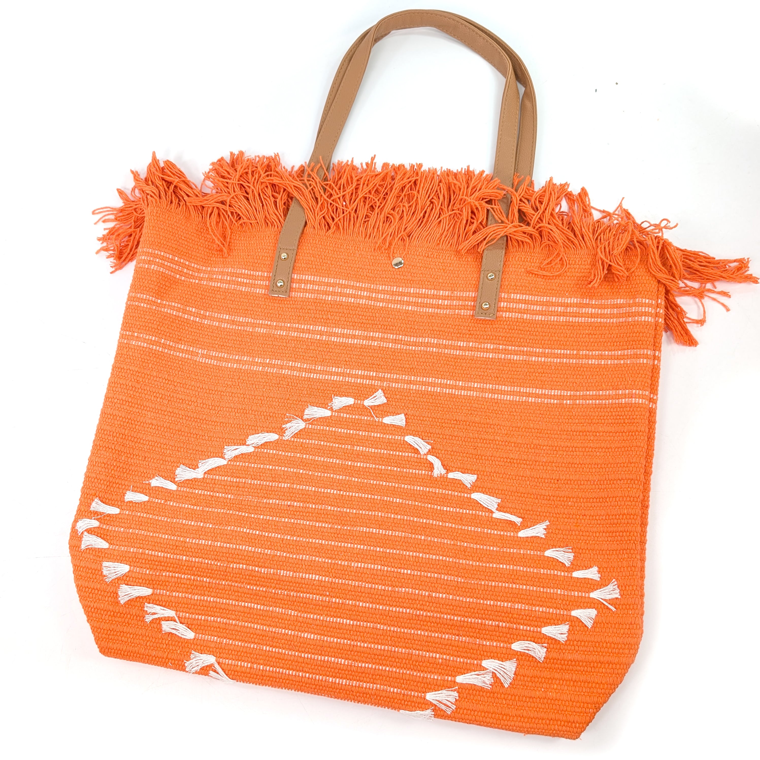 Large Tasseled Tote Bag - Orange