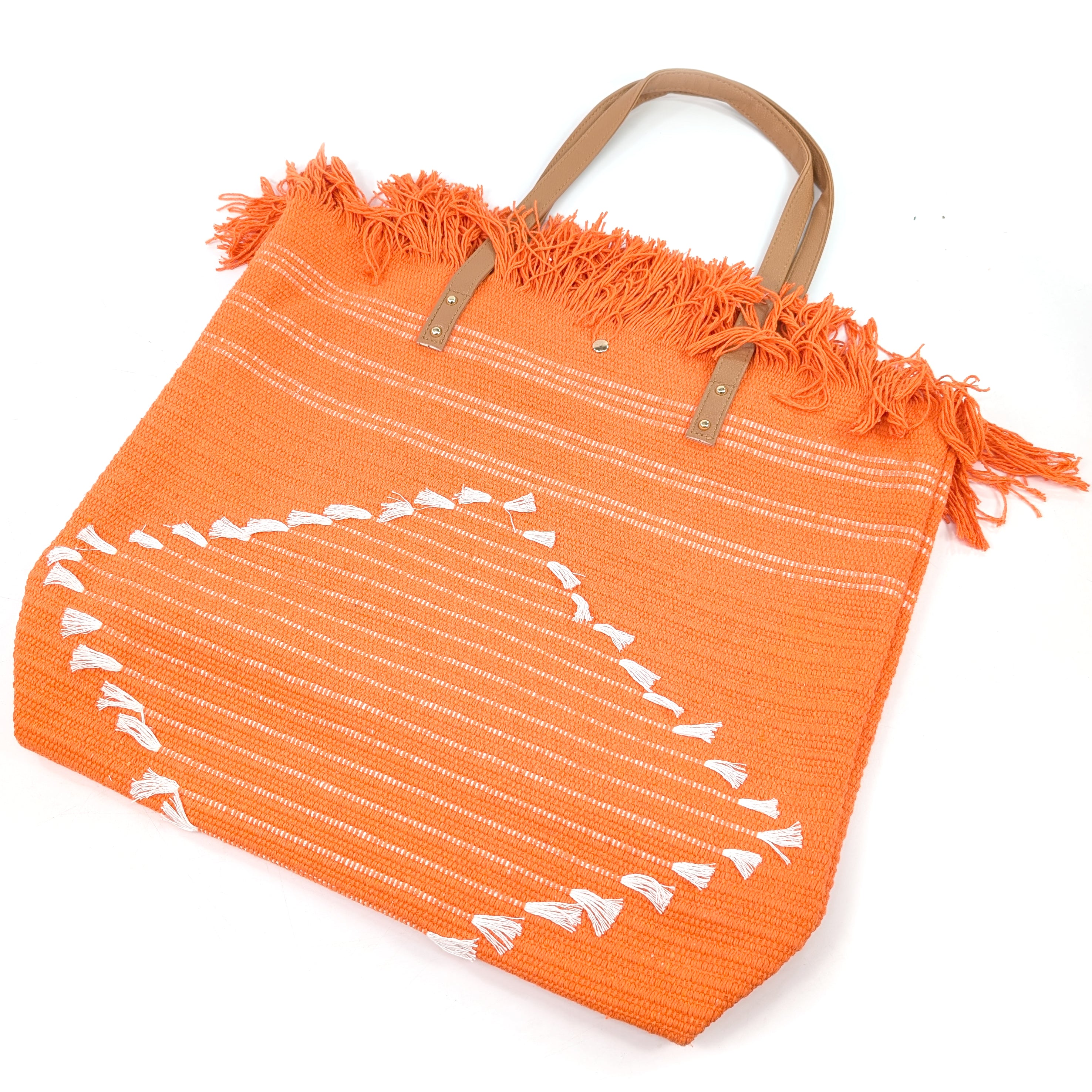 Large Tasseled Tote Bag - Orange