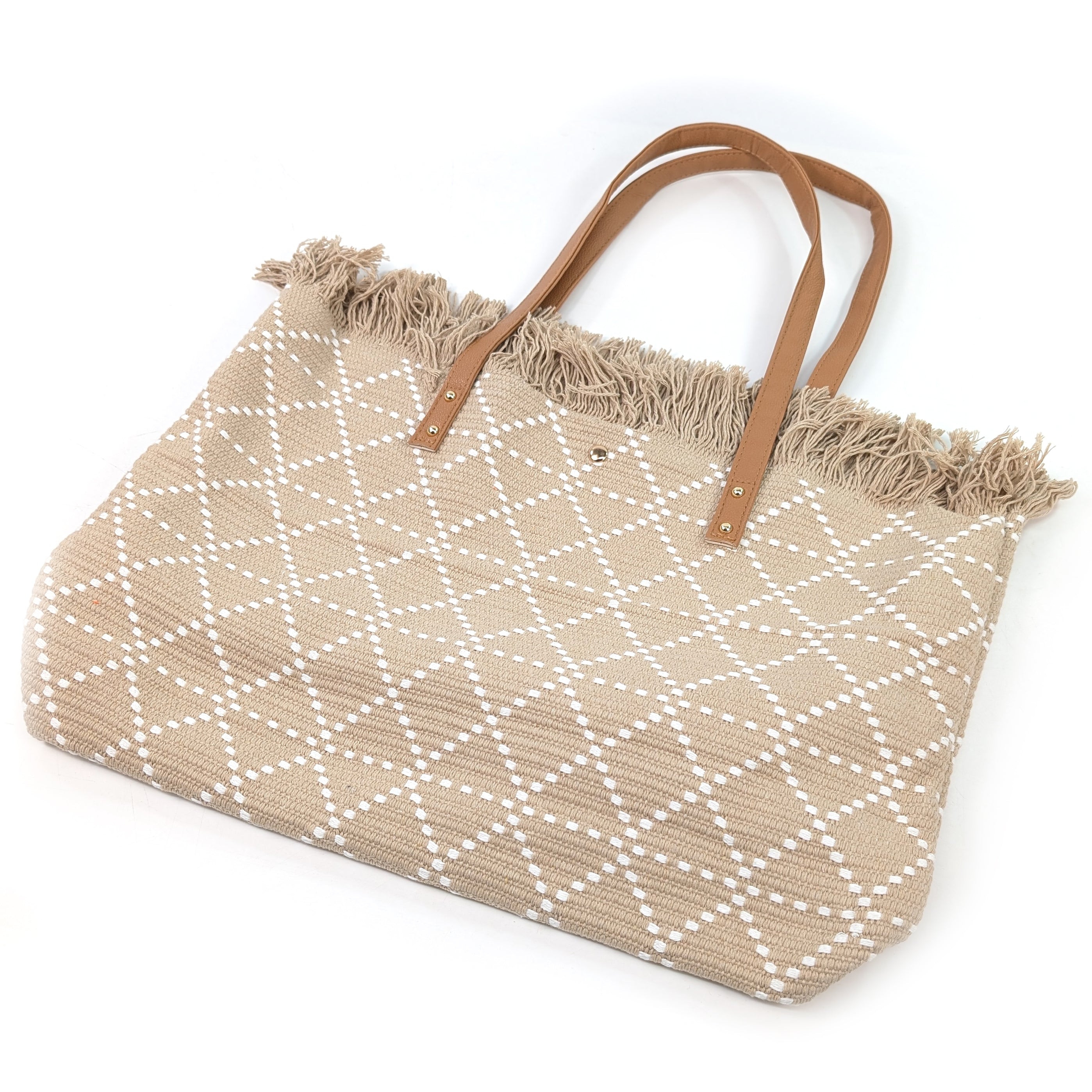 Large Tasseled Tote Bag - Latte