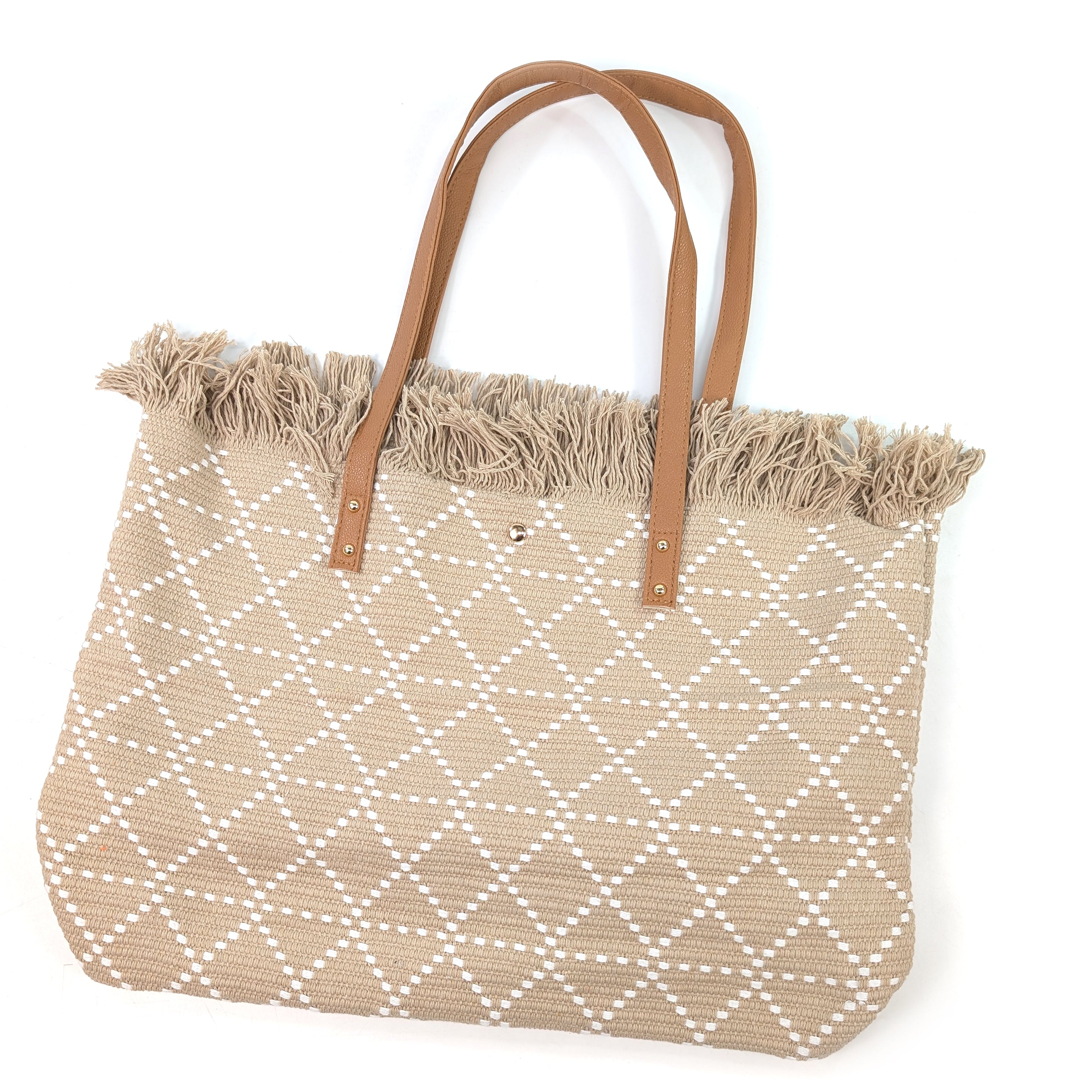 Large Tasseled Tote Bag - Latte