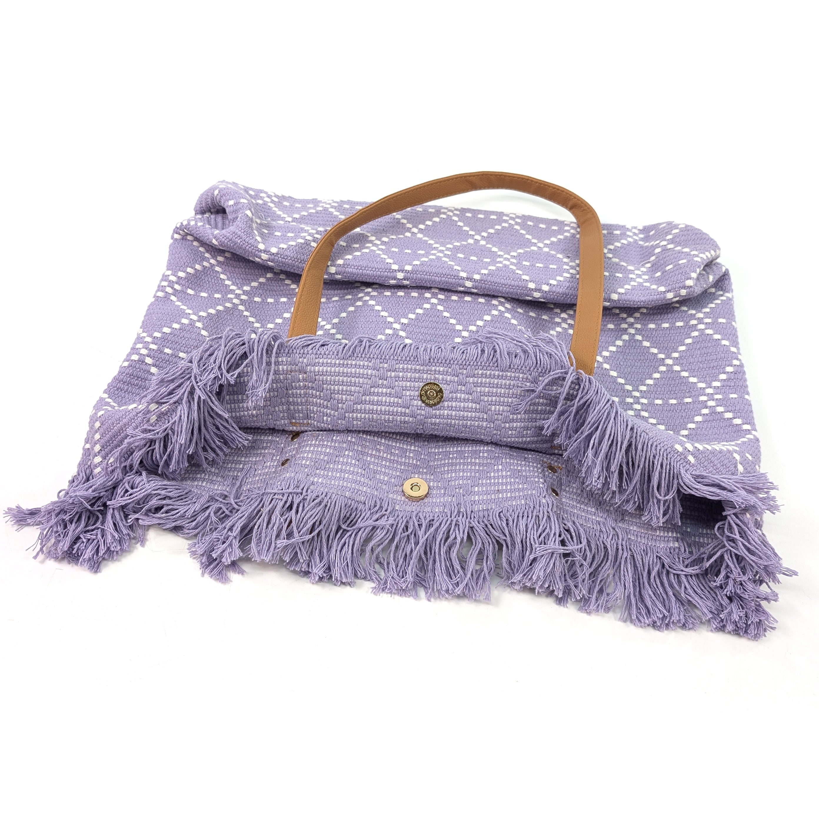 Large Tasseled Tote Bag - Lilac