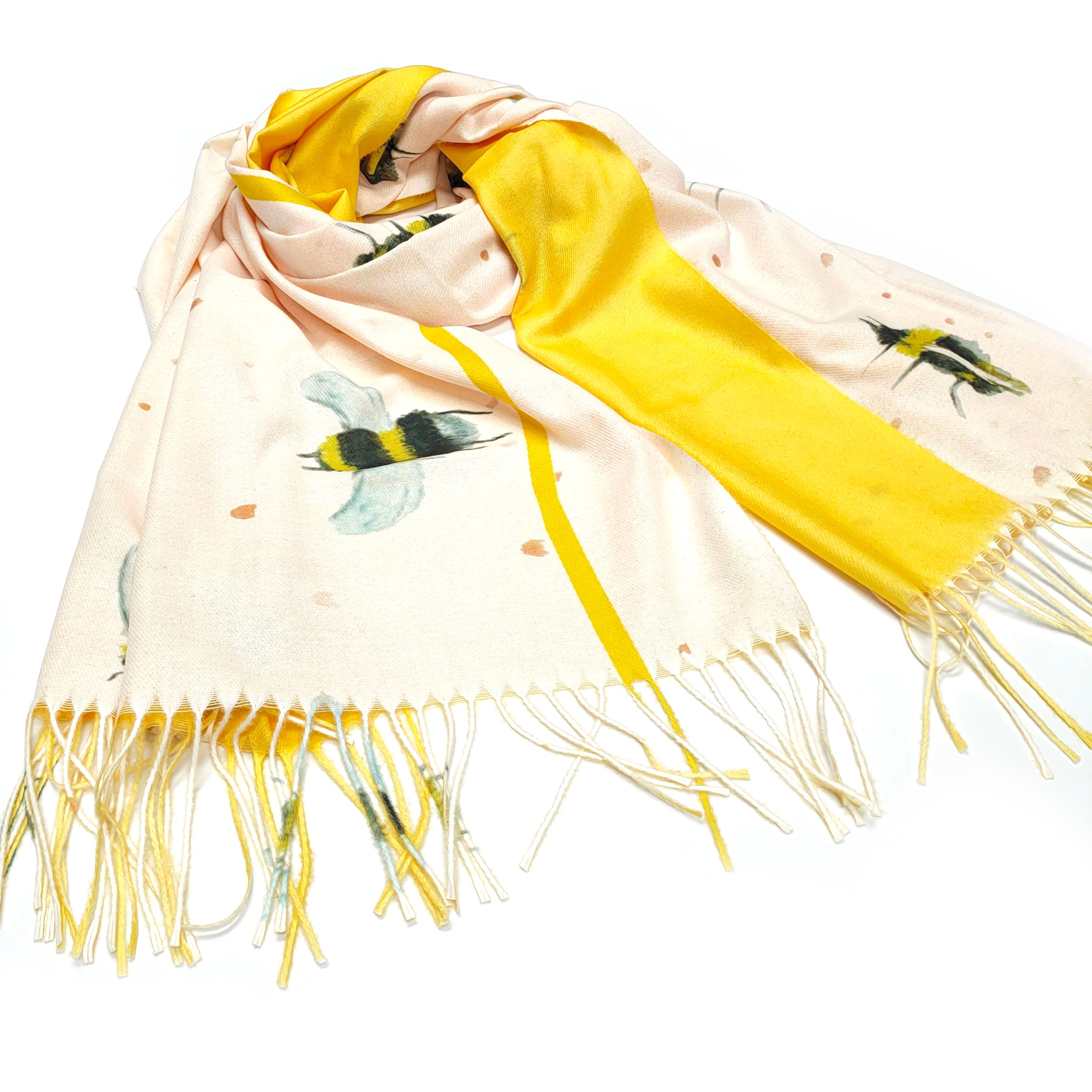Bee Pashmina Style Scarf - Double Sided (British Artists Design) 70x180cm
