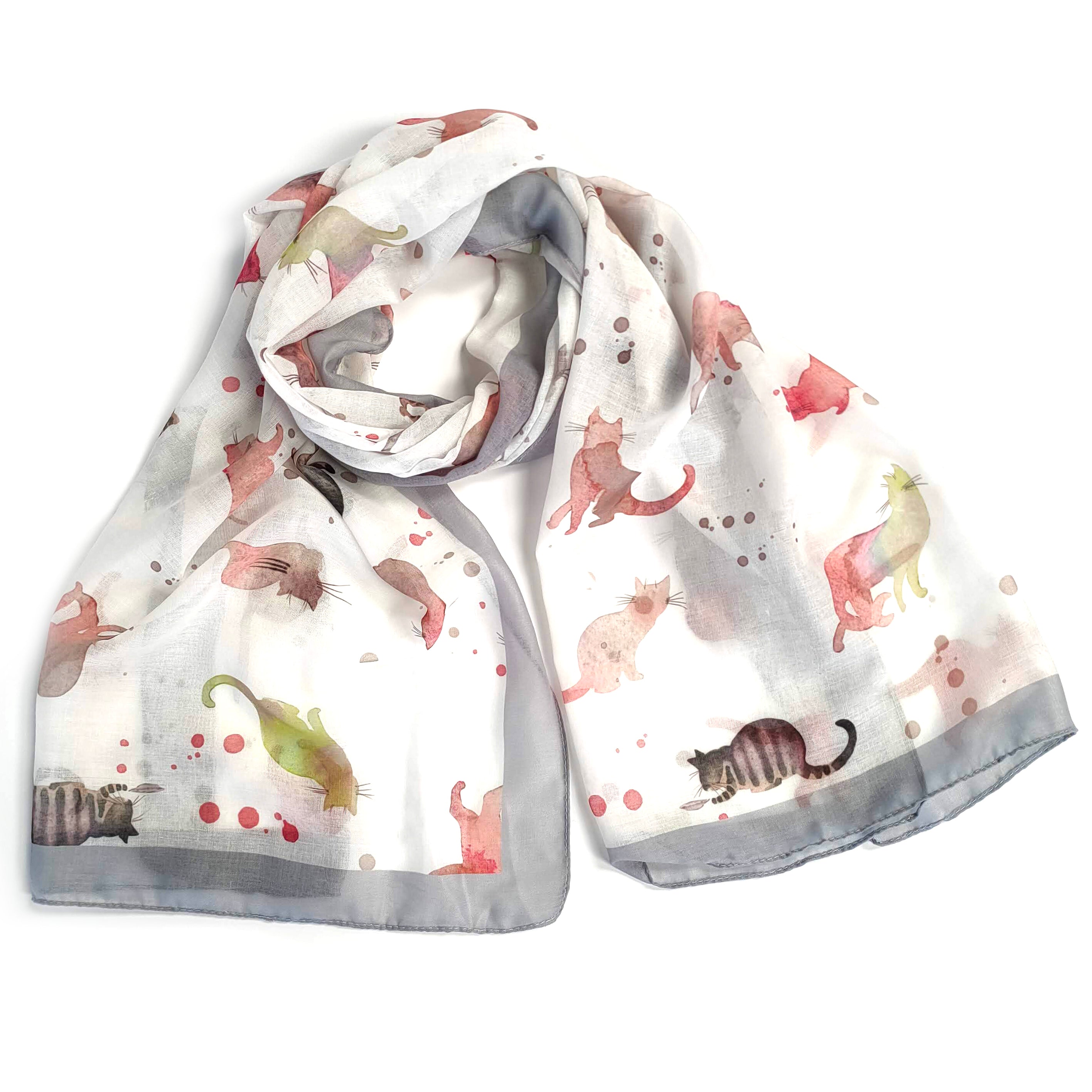 Watercolour Cat Scarf (50x180cm) - Grey