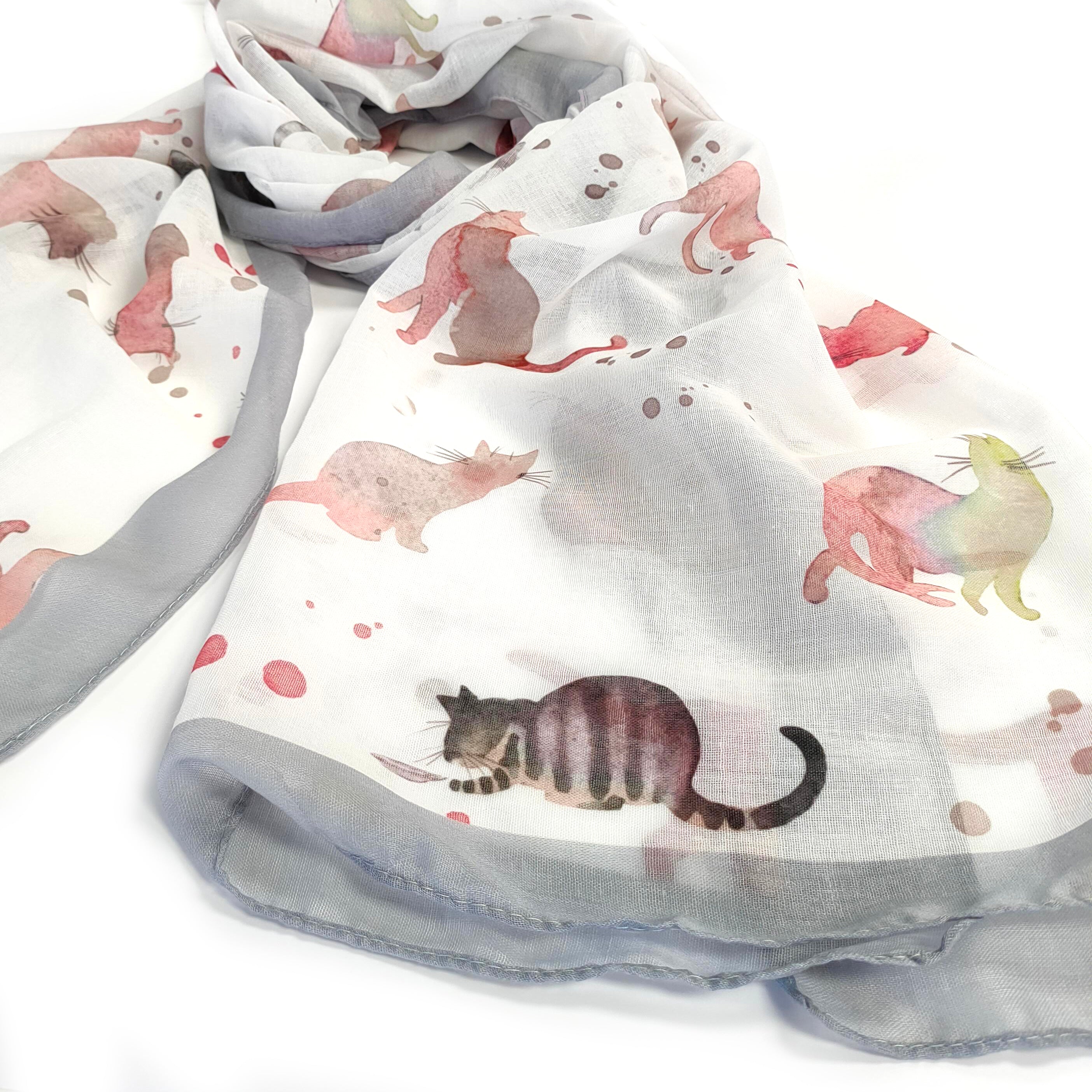 Watercolour Cat Scarf (50x180cm) - Grey