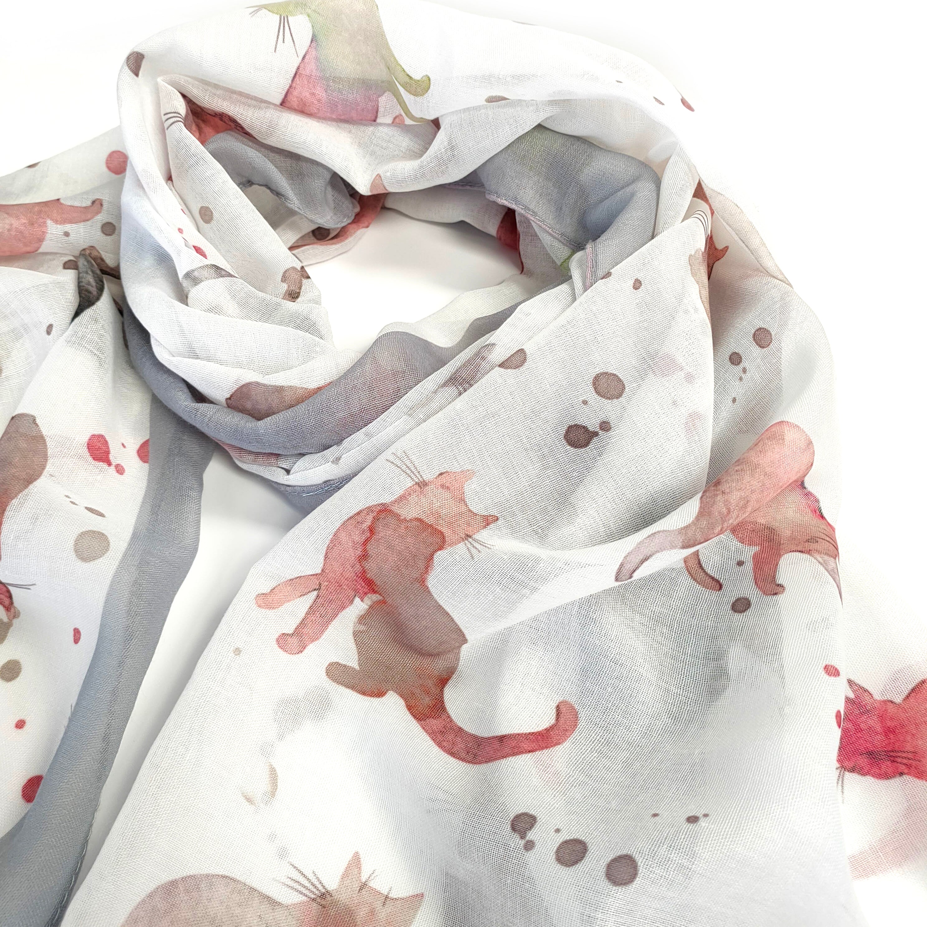 Watercolour Cat Scarf (50x180cm) - Grey