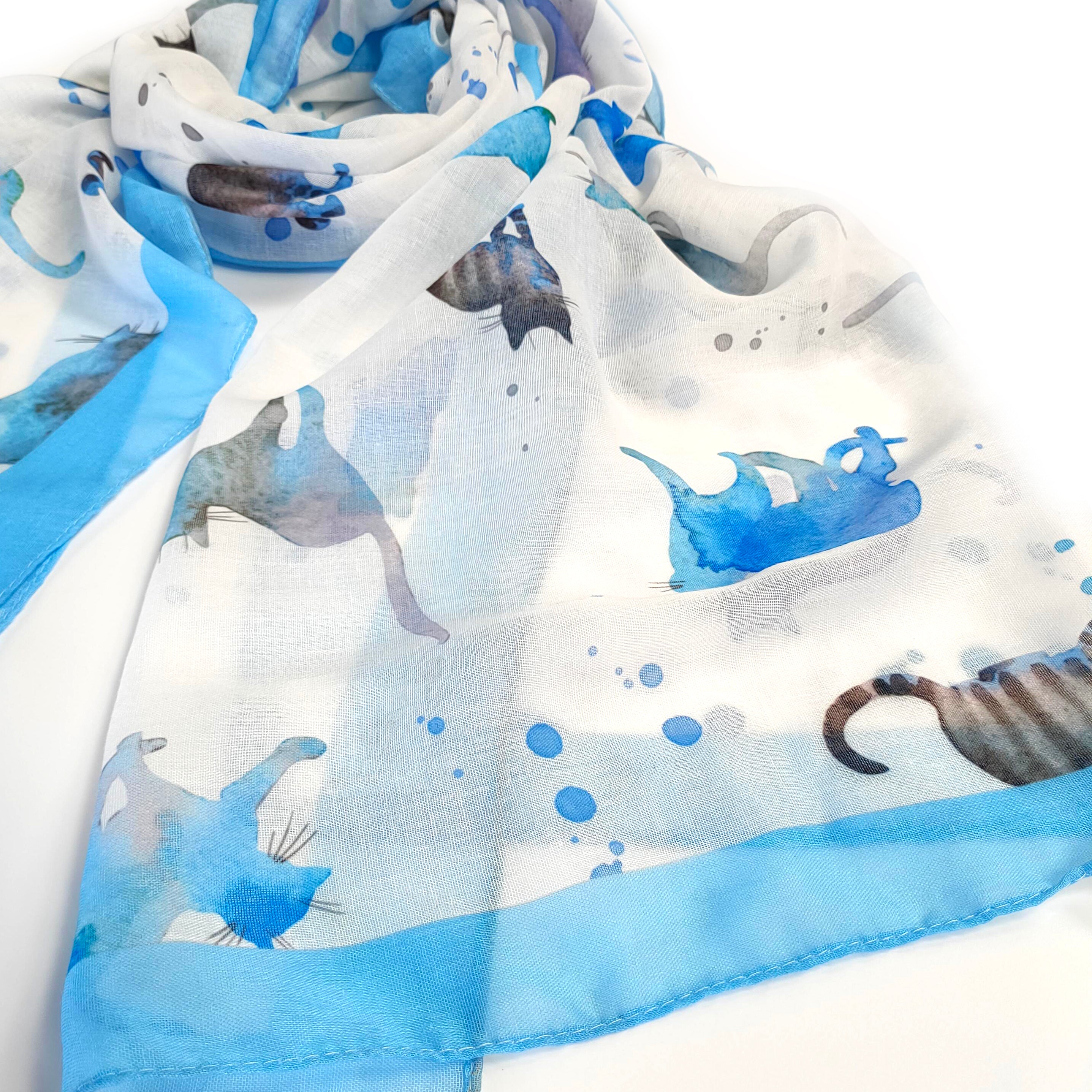 Watercolour Cat Scarf - Blue (50x180cm)