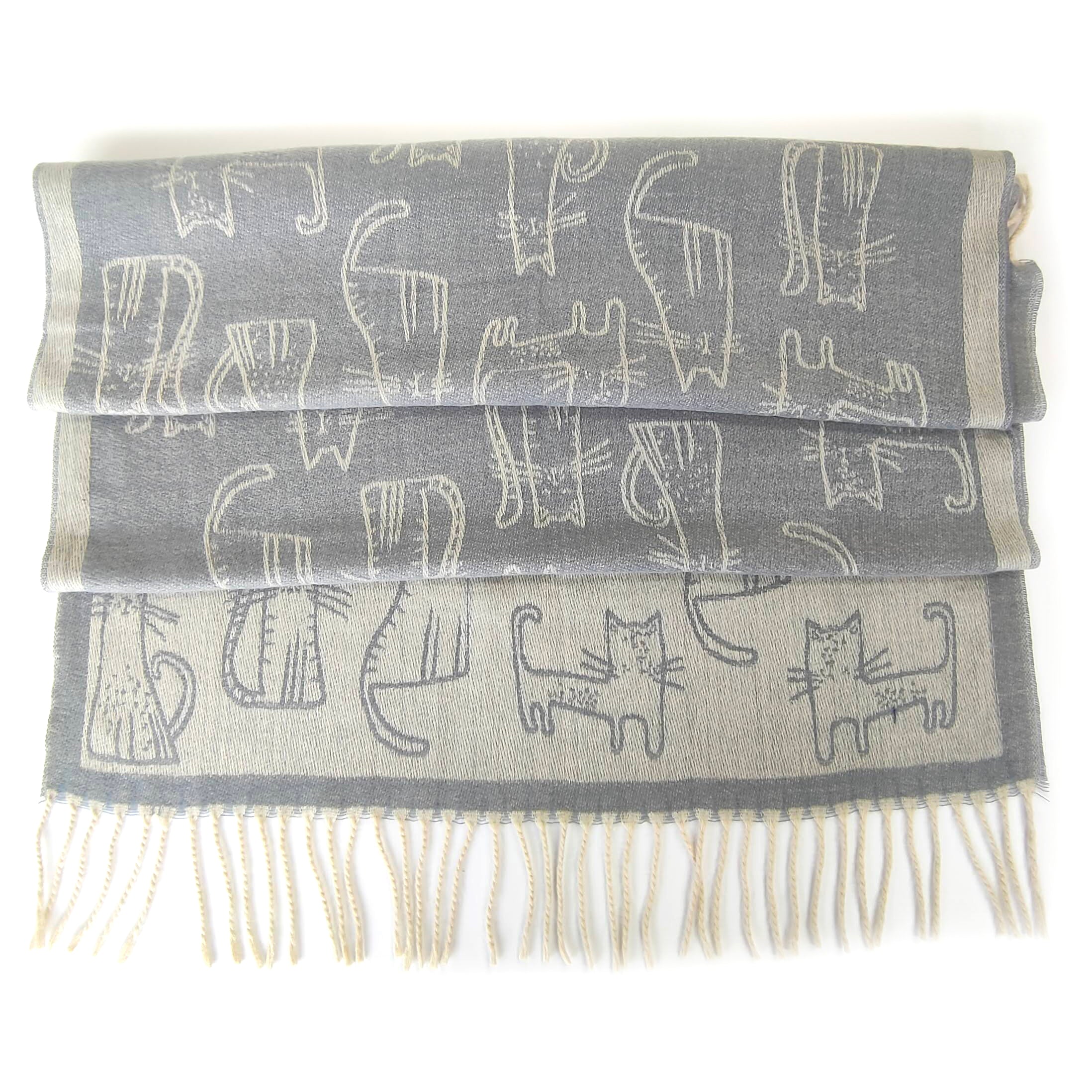 Kitkatla - Cat Pashmina Style Thick Scarf - Silver - (70x180cm)