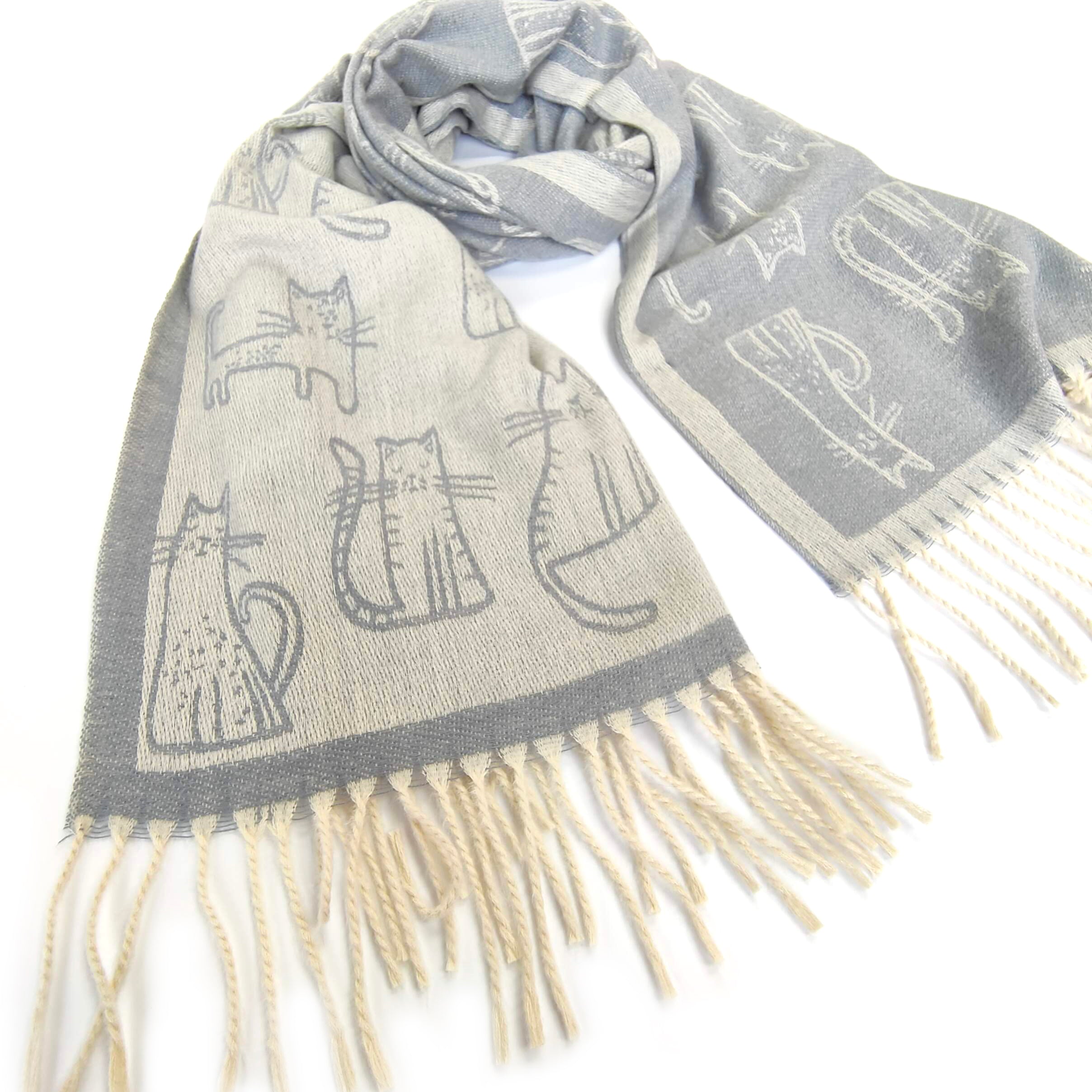 Kitkatla - Cat Pashmina Style Thick Scarf - Silver - (70x180cm)