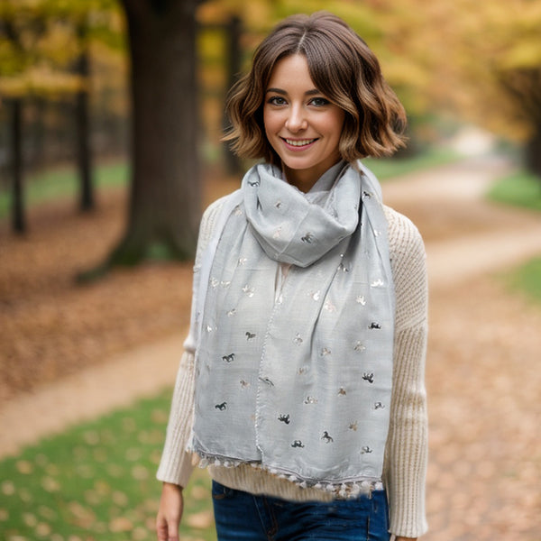 Biniali - Horse Scarf with PomPom - Grey