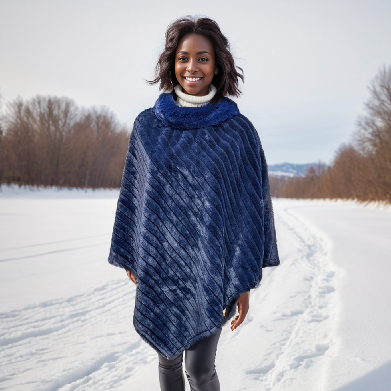 Poncho à carreaux rouges - Sensation épaisse et confortable