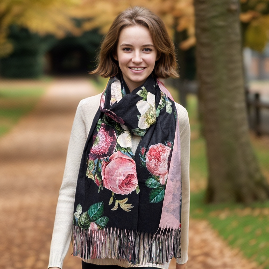 Vintage Roses Pashmina Style Scarf - Exclusive Design