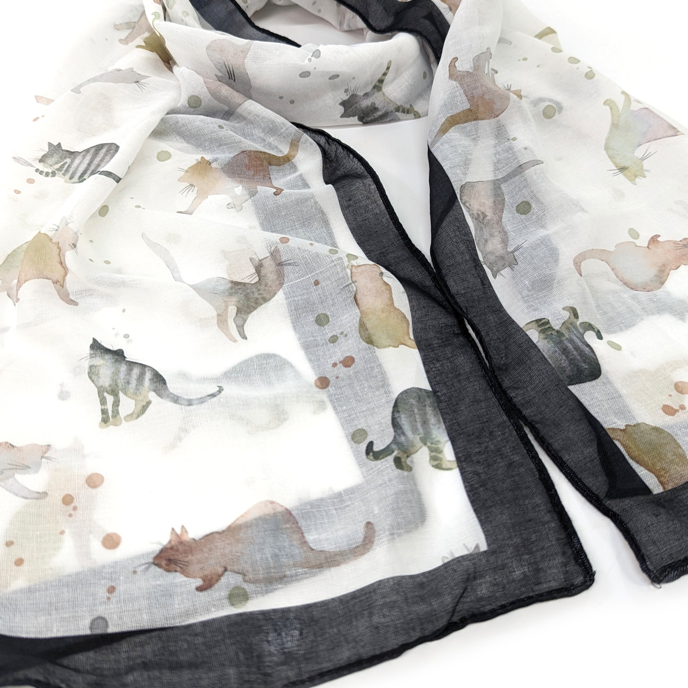 Watercolour Cat Scarf (50x180cm) - Black