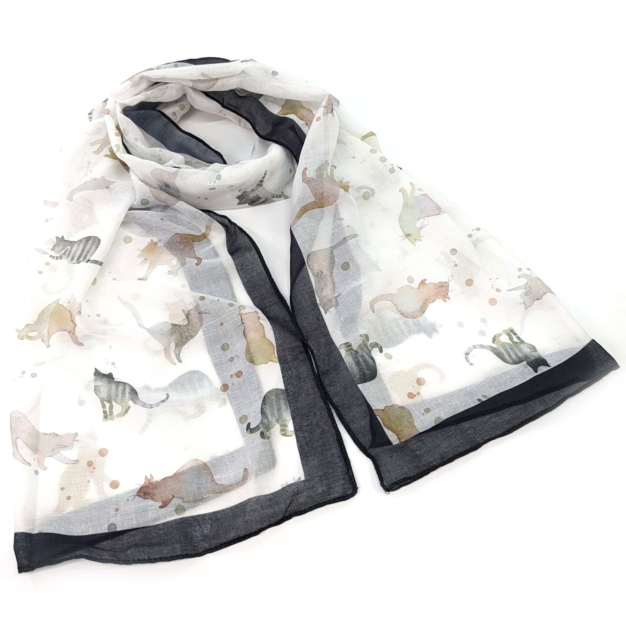 Watercolour Cat Scarf (50x180cm) - Black