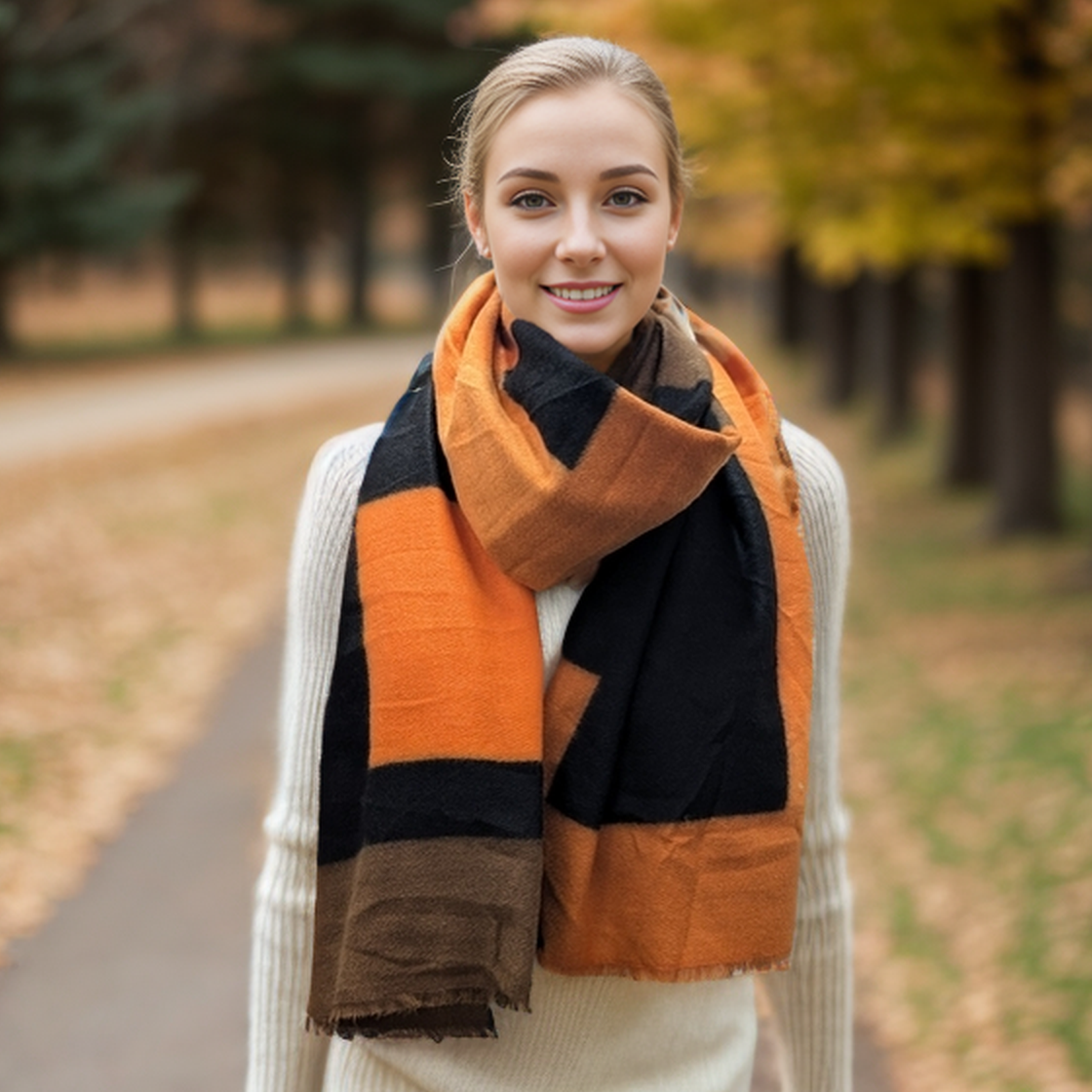 Eix - Colour Block Scarf/Shawl (80x180cm) - Marmalade Orange