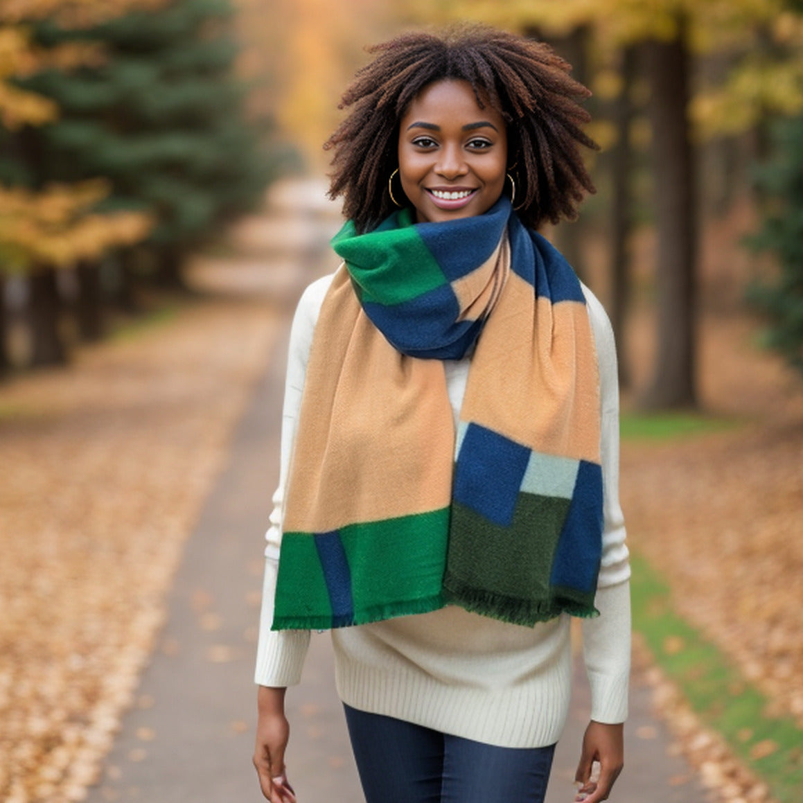 Eix - Colour Block Scarf/Shawl (80x180cm) - Parakeet Green