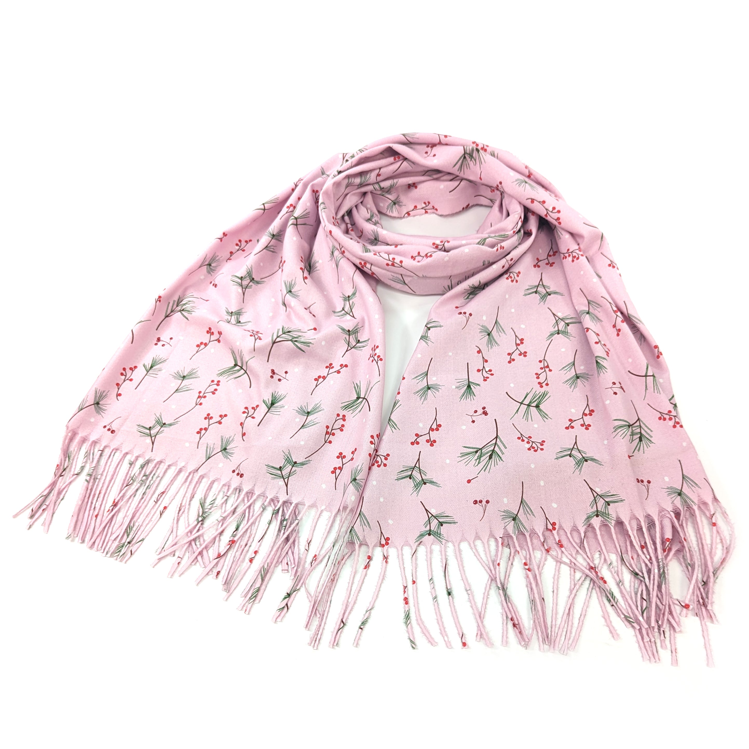 Blush Berry & Fern Pashmina Style Scarf - Exclusive Design (70x180cm)