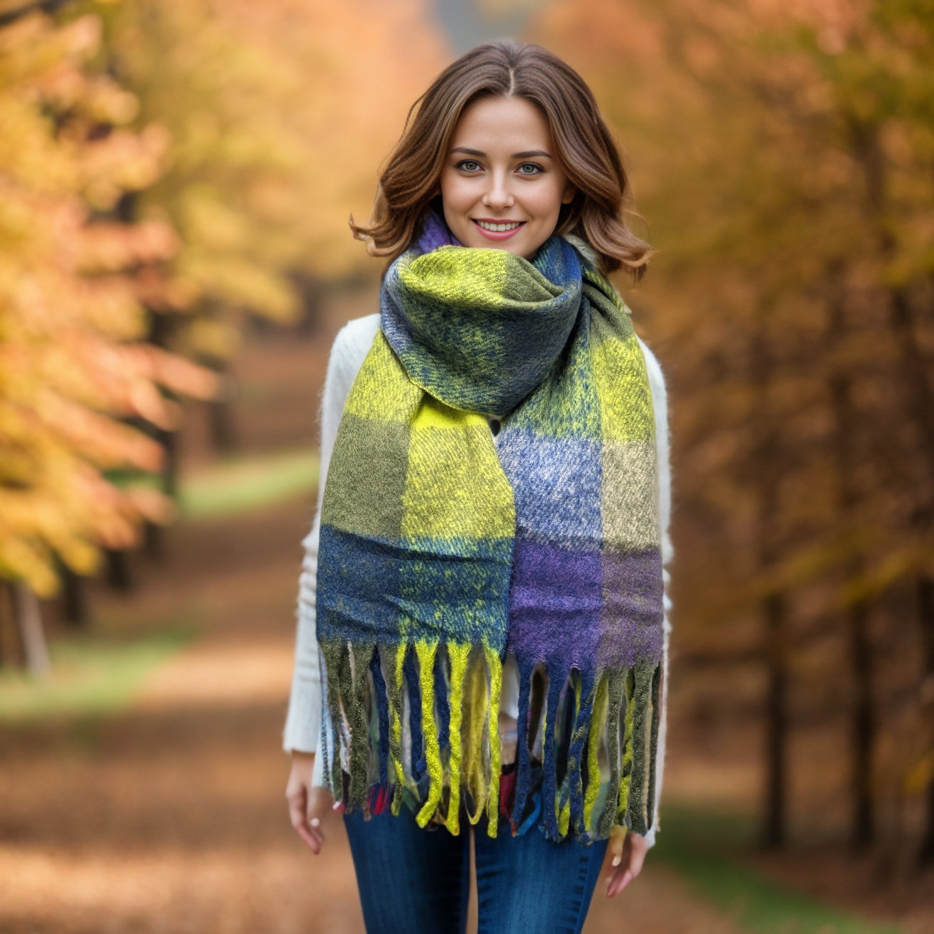 Mako - Thick Check Scarf - Parakeet Purple