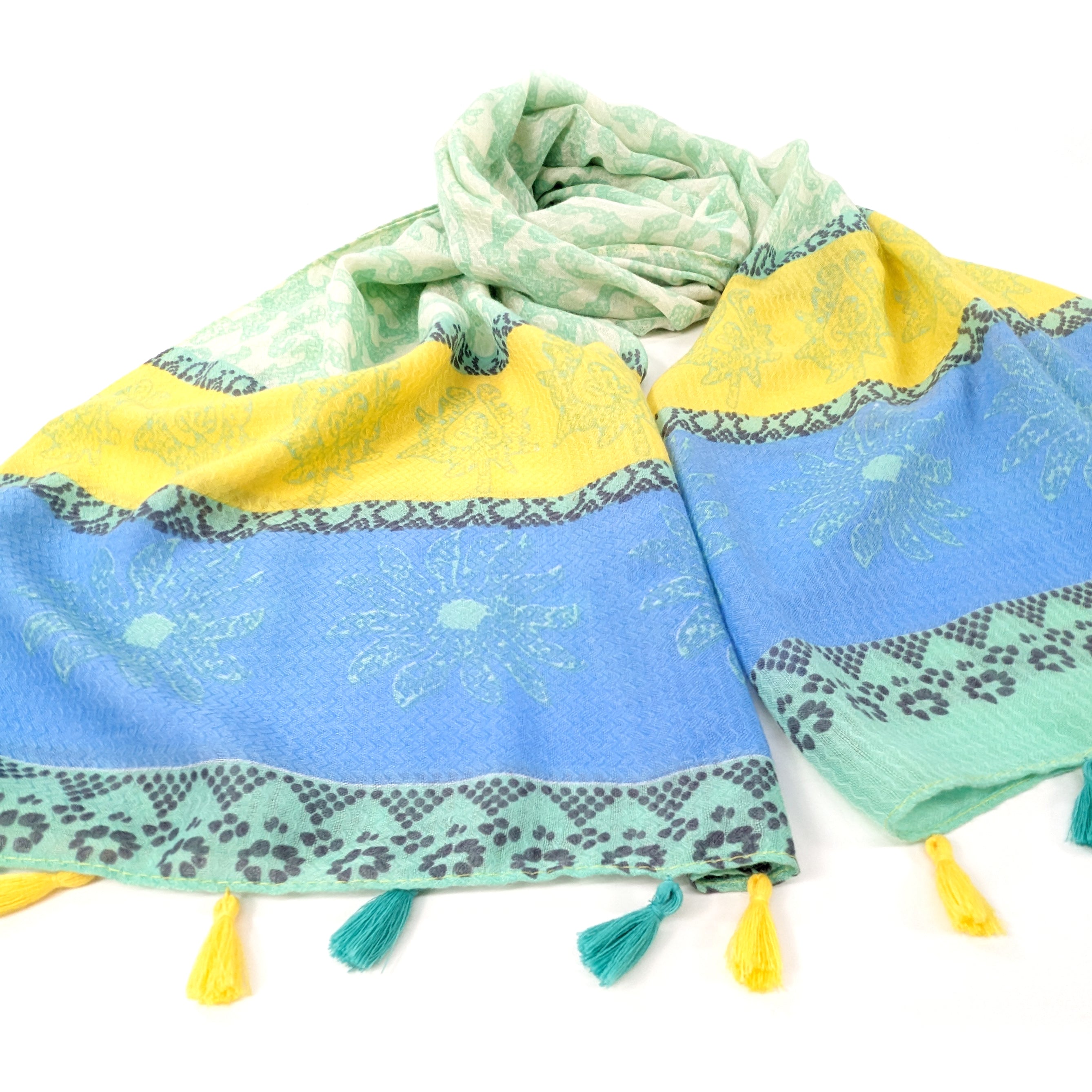 Kianda - Bordered Seaweed Scarf - Mint/Yellow (80x180cm)