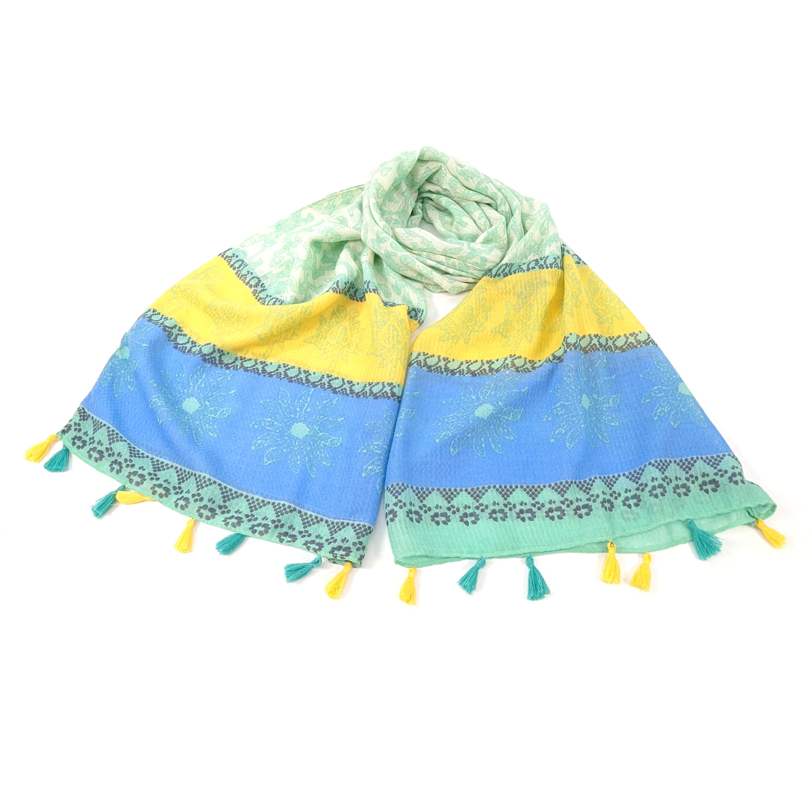 Kianda - Bordered Seaweed Scarf - Mint/Yellow (80x180cm)