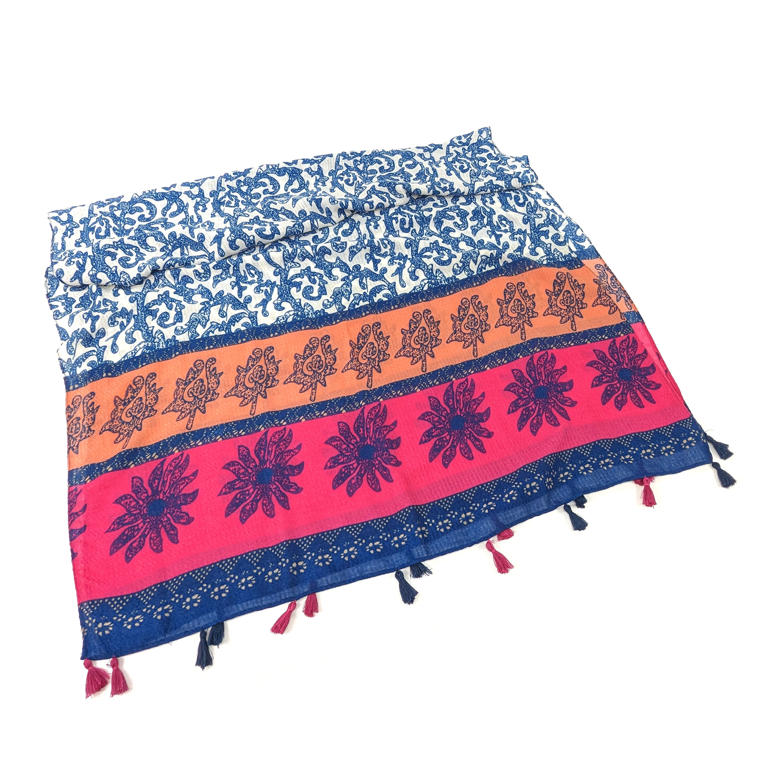 Kianda - Bordered Seaweed Scarf - Navy/Fuchsia (80x180cm)