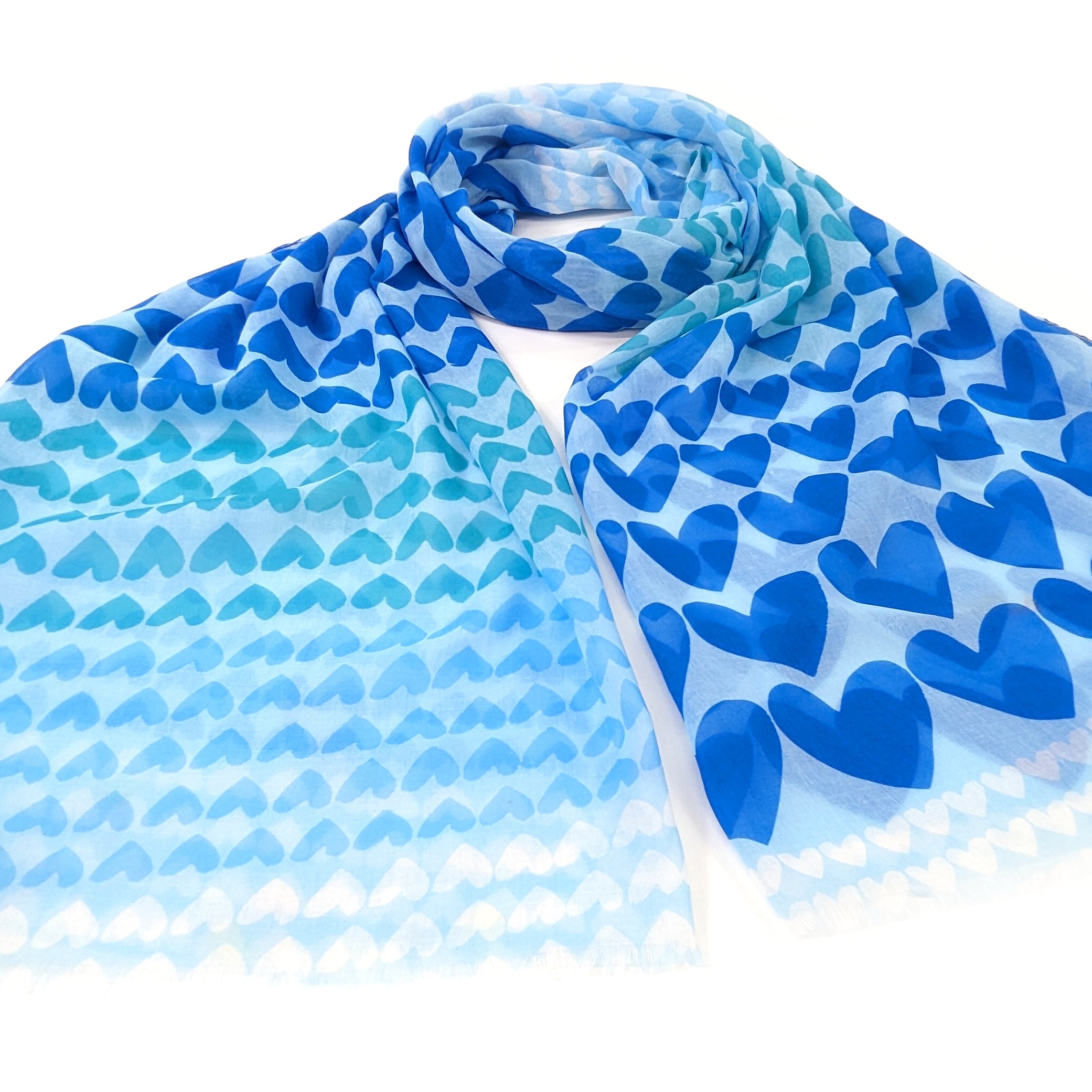 Hestia - Gradient Heart Scarf - Ocean Blue (50x180cm)