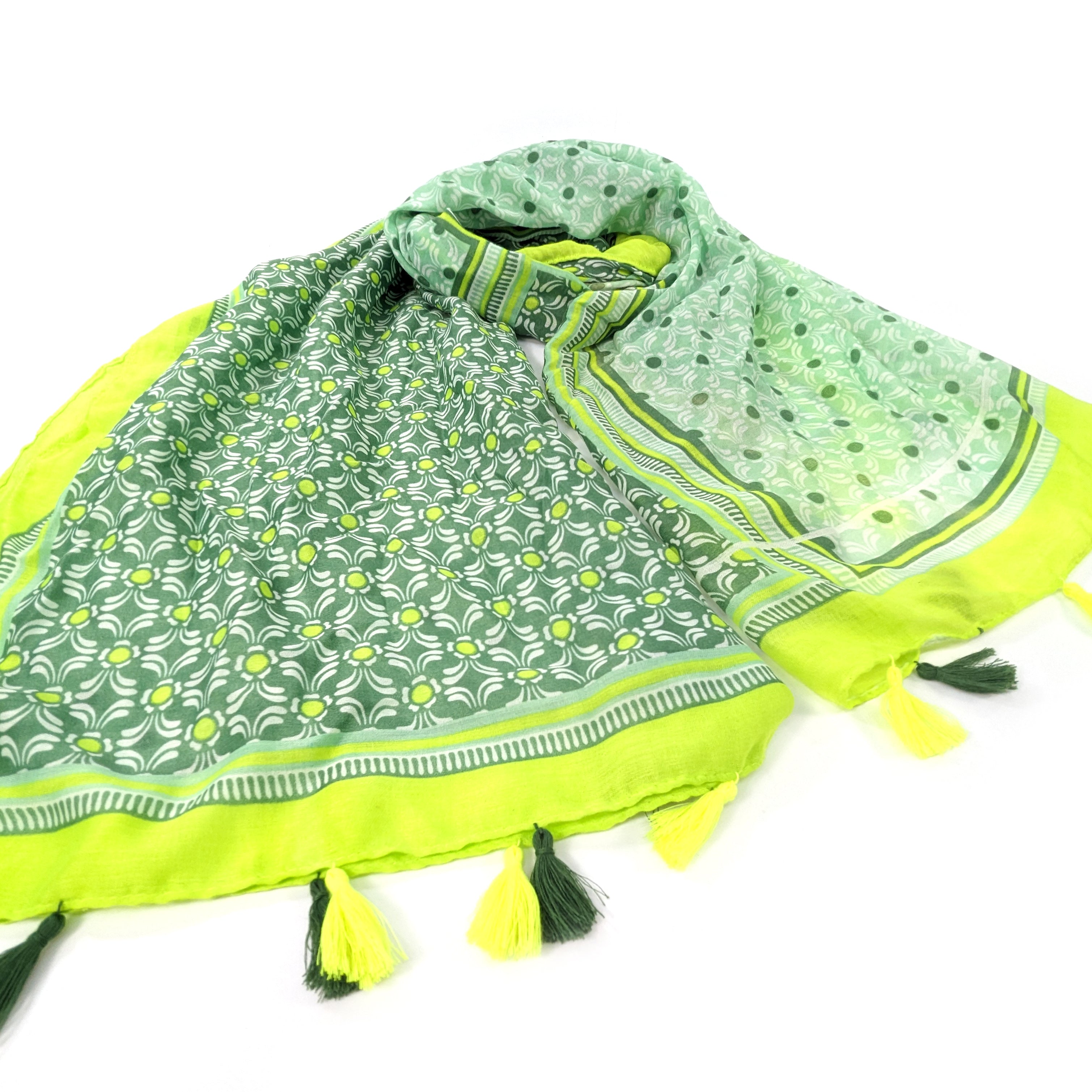 Vesta - Bright Patterned Scarf - Lime Grass (90x180cm)