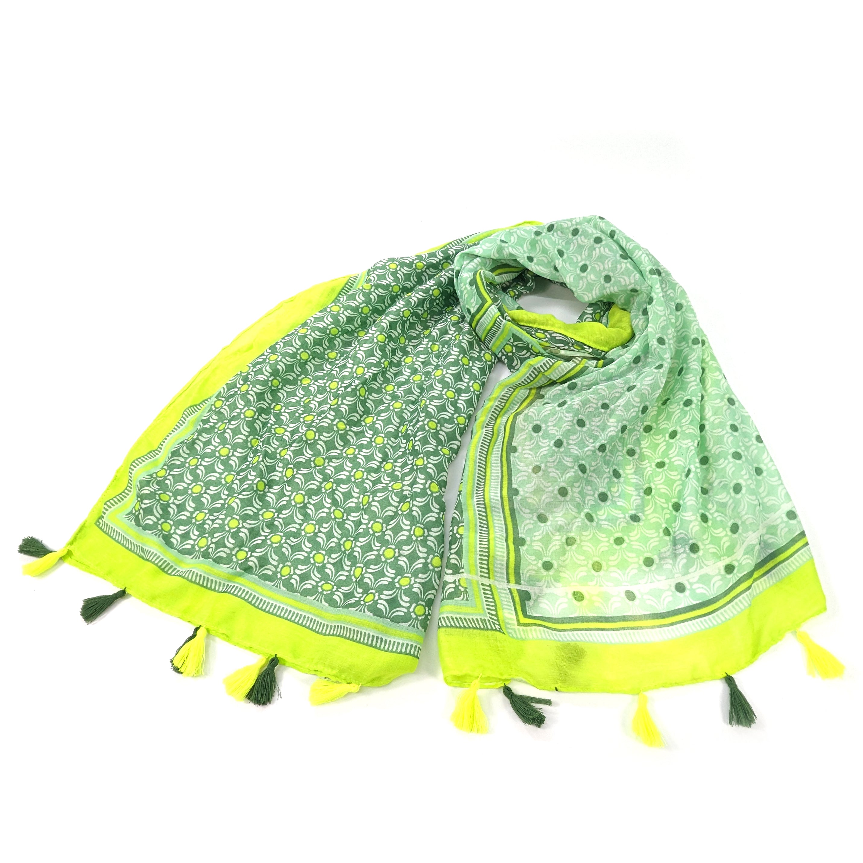 Vesta - Bright Patterned Scarf - Lime Grass (90x180cm)