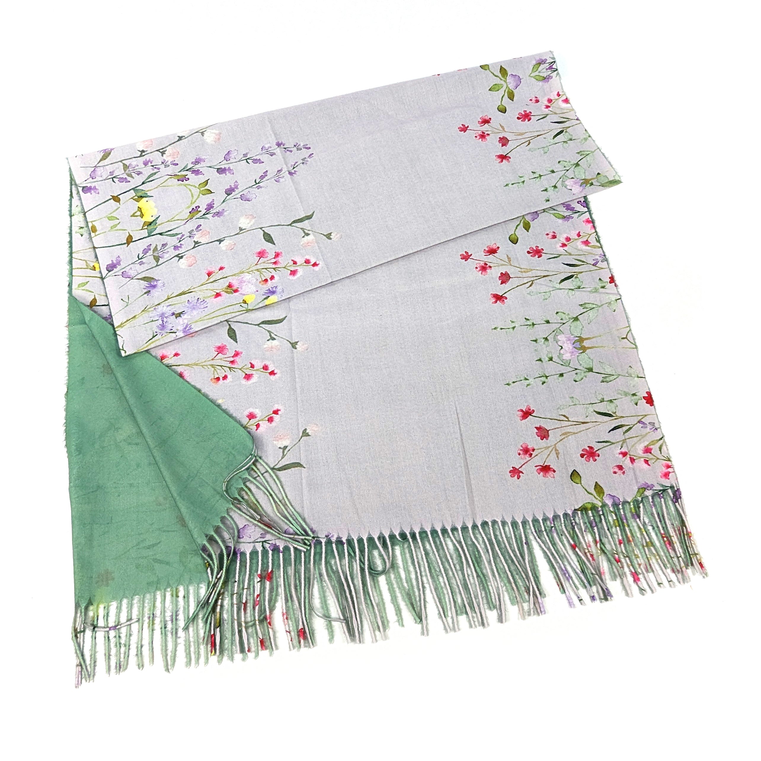 Écharpe de style Pashmina avec bordure de jardin sauvage - Design exclusif (70x180cm)