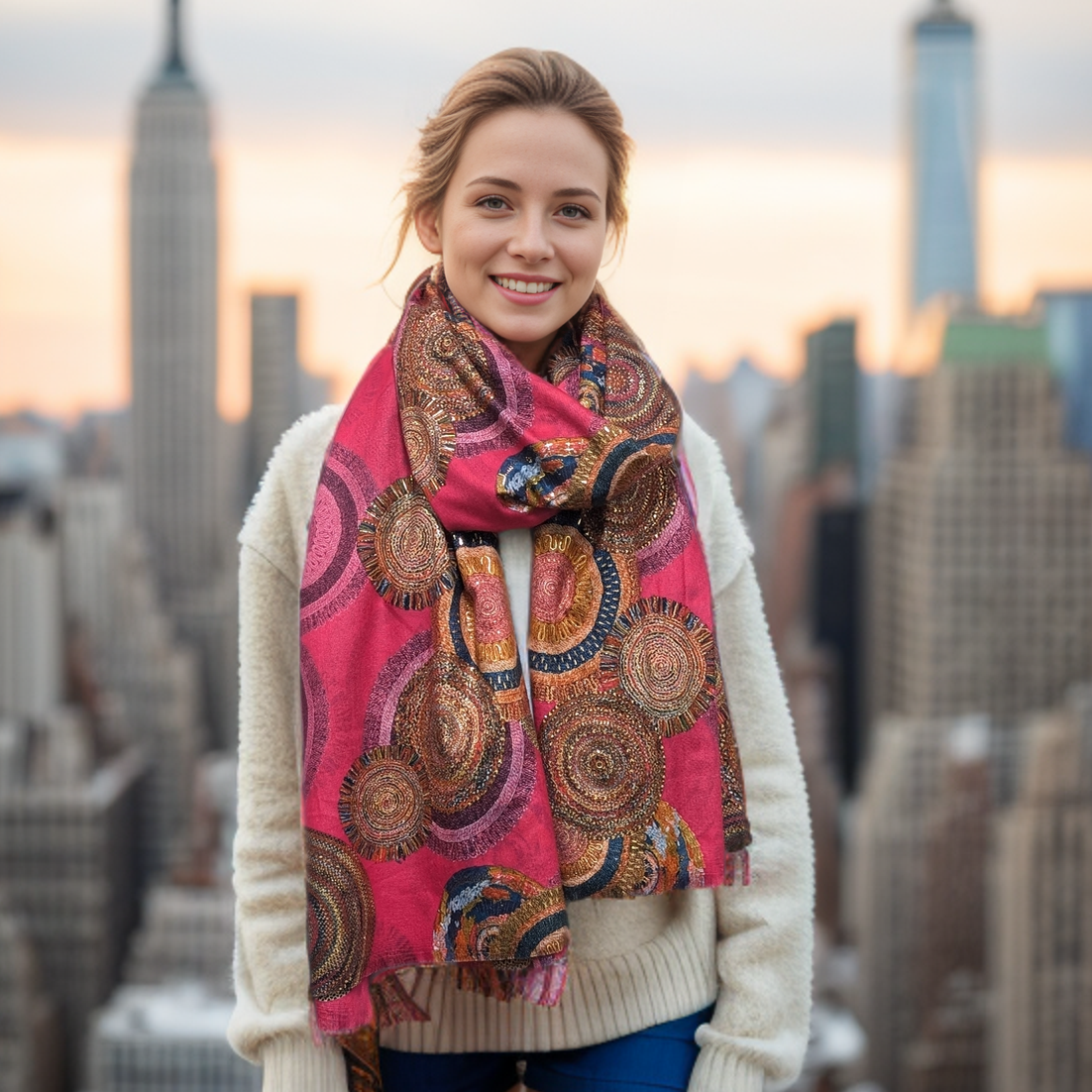 Sofia - Foil Circles Scarf (70x180cm) - Pink