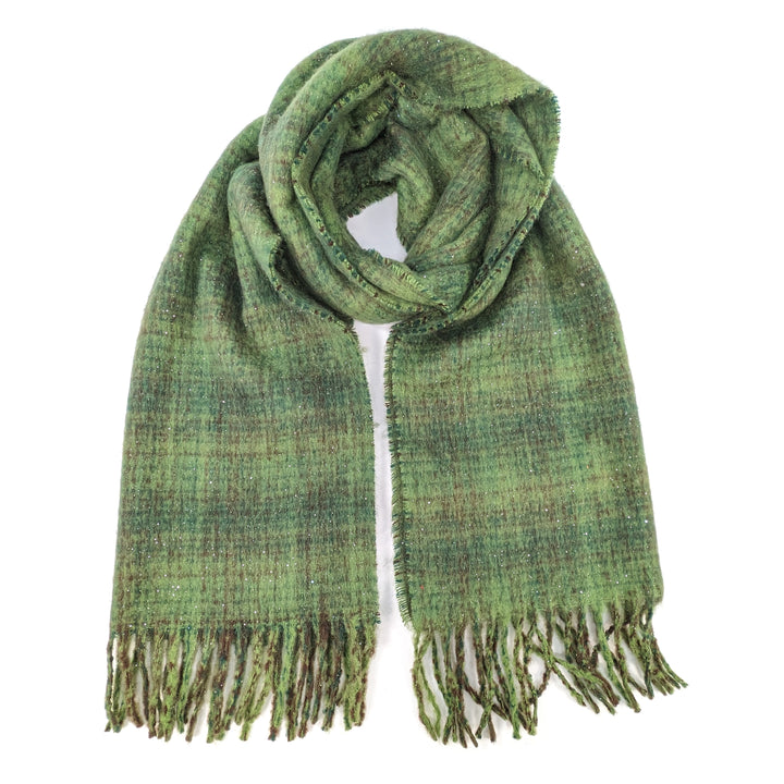 Vetrino - Fuzzy Thick Check Scarf (50x180cm) - Greens