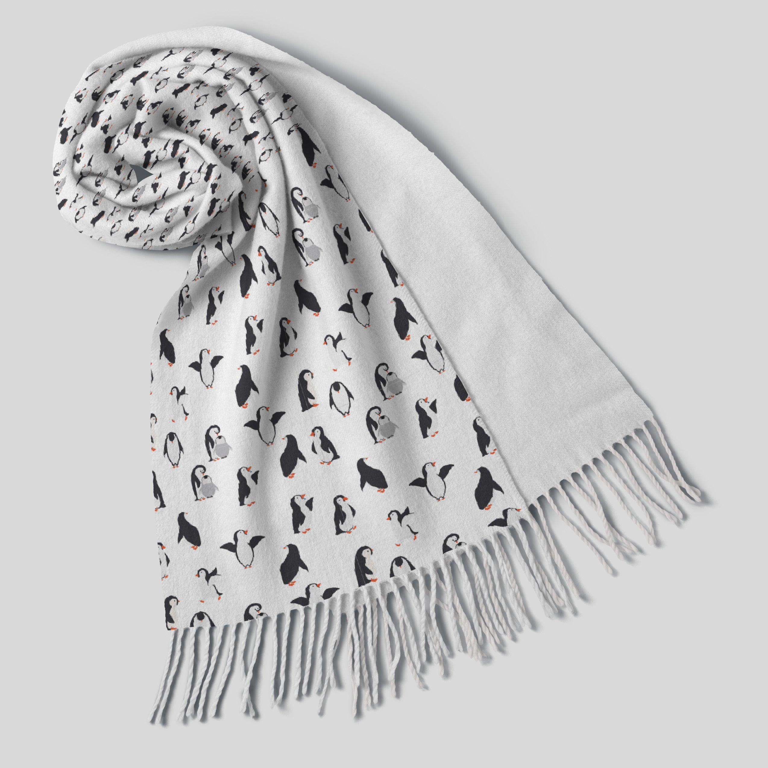 Ice White Penguin Pashmina Scarf (70x180cm) - Exclusive Design - Black